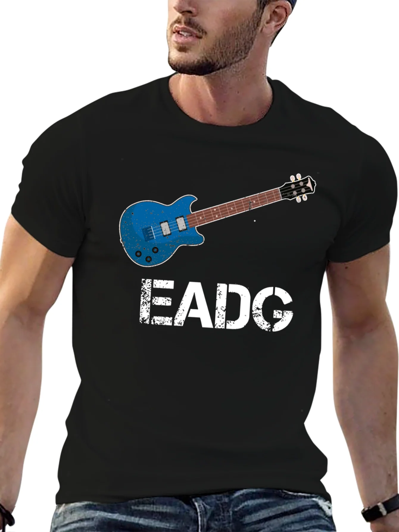 Camiseta Negra Guitarra EADG para M¨²sicos