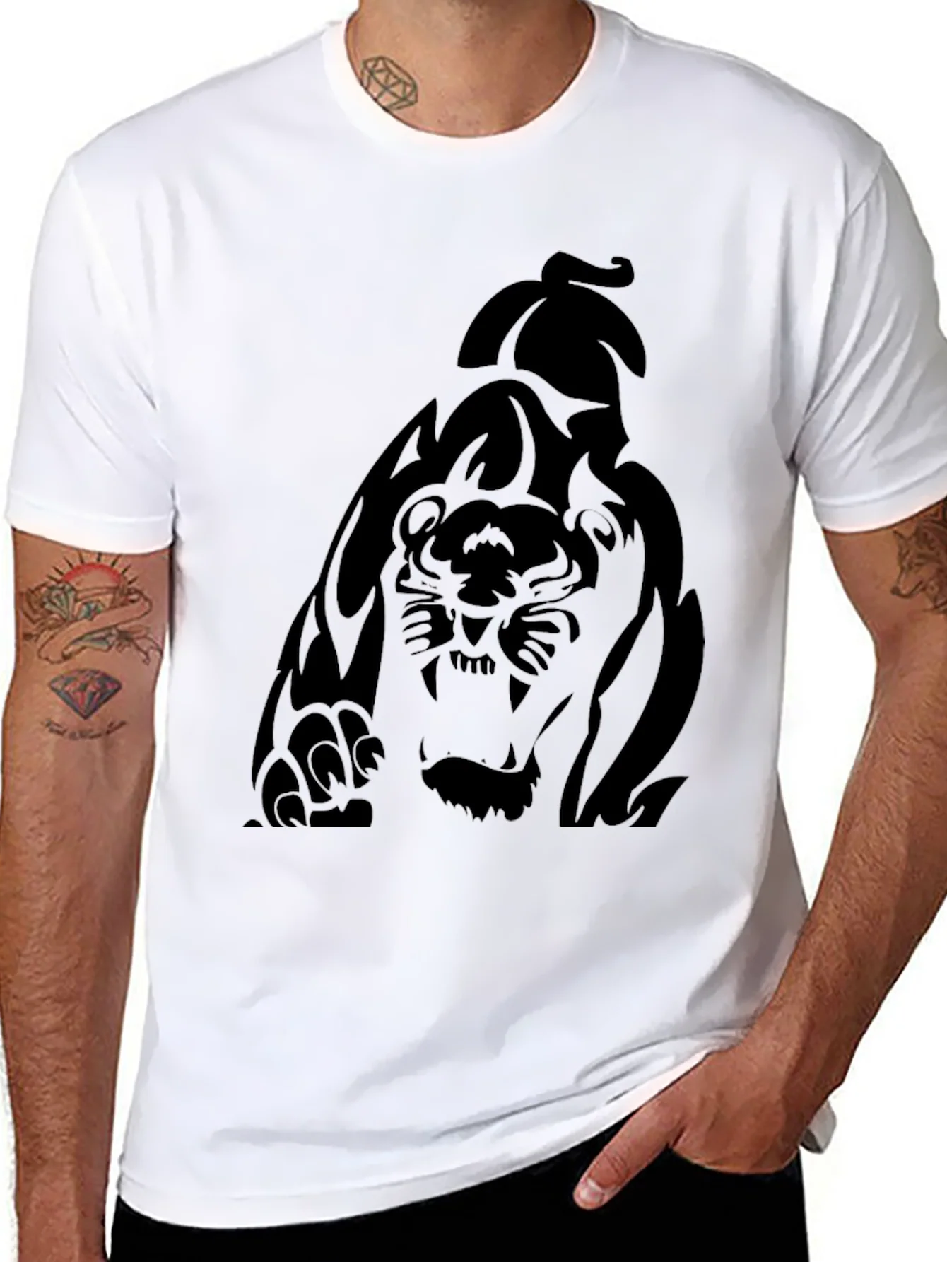 Rebbecca Mens Black Graphic Tee - Tiger Print
