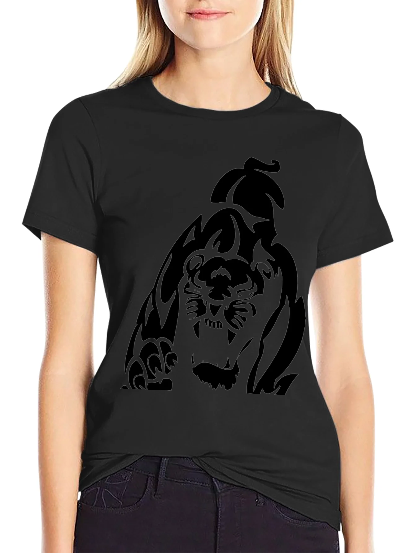 Rebbecca Mens Black Graphic Tee - Tiger Print