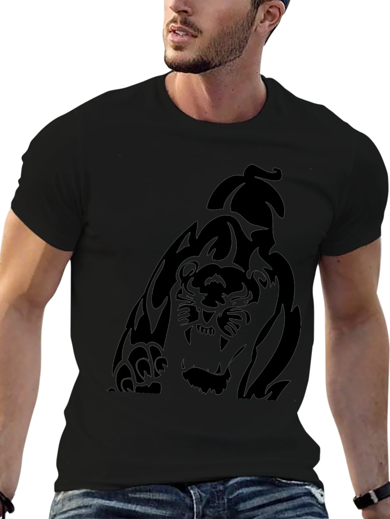 Rebbecca Mens Black Graphic Tee - Tiger Print
