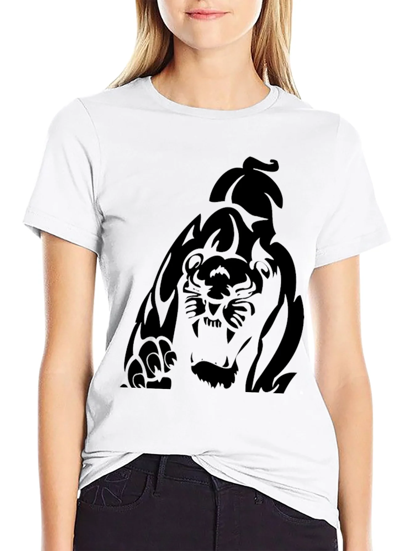 Rebbecca Mens Black Graphic Tee - Tiger Print