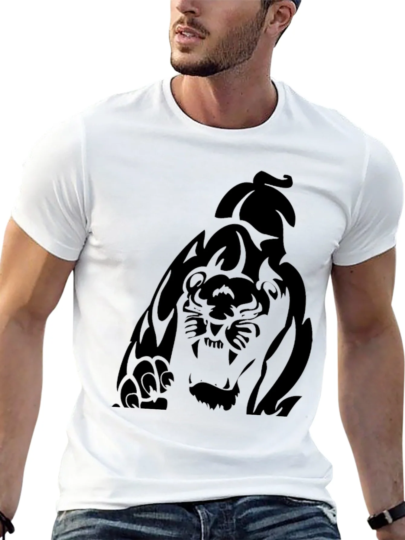 Rebbecca Mens Black Graphic Tee - Tiger Print