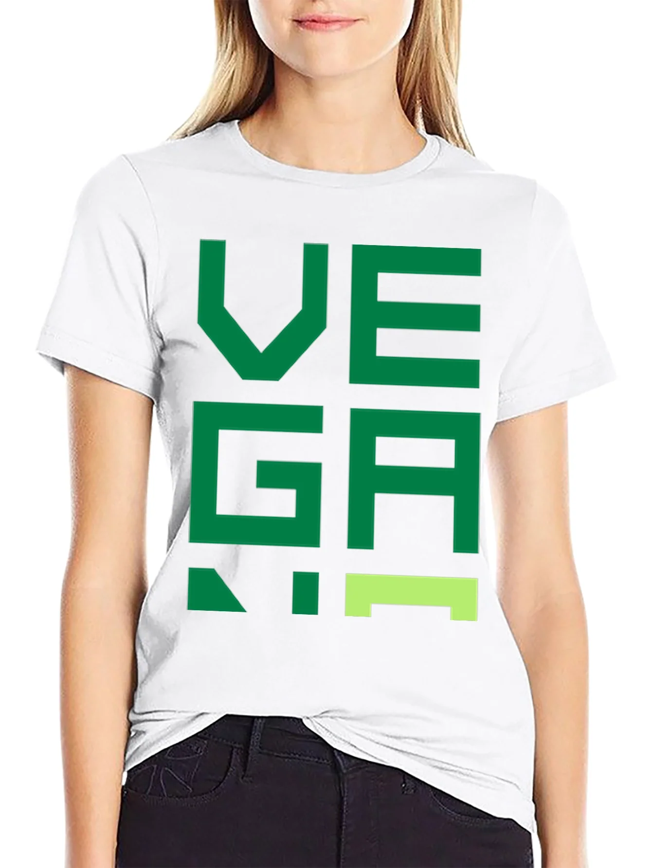 Camiseta Negra con Dise?o Vegano Verde Pixelado