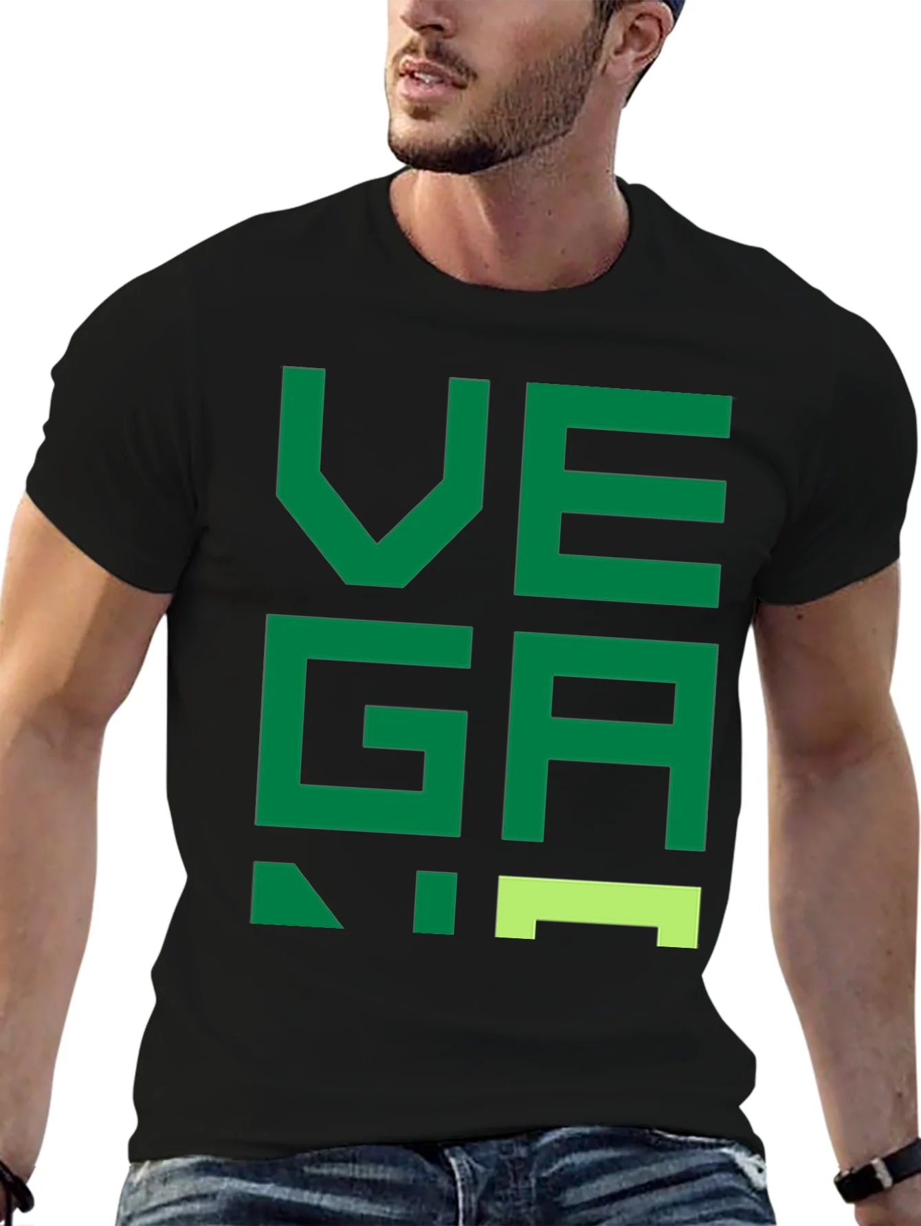 Camiseta Negra con Dise?o Vegano Verde Pixelado