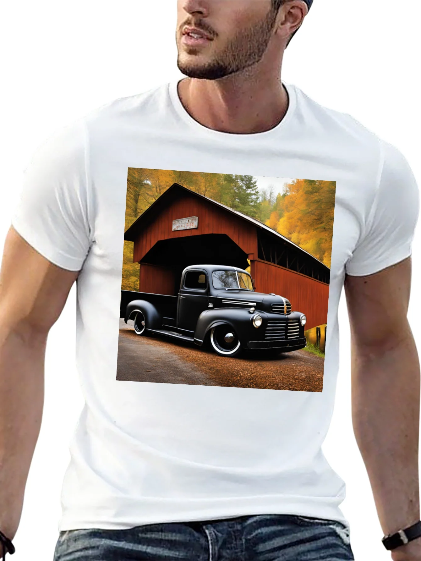 Rebbecca Classic Truck T-Shirt - Covered Bridge Backdrop