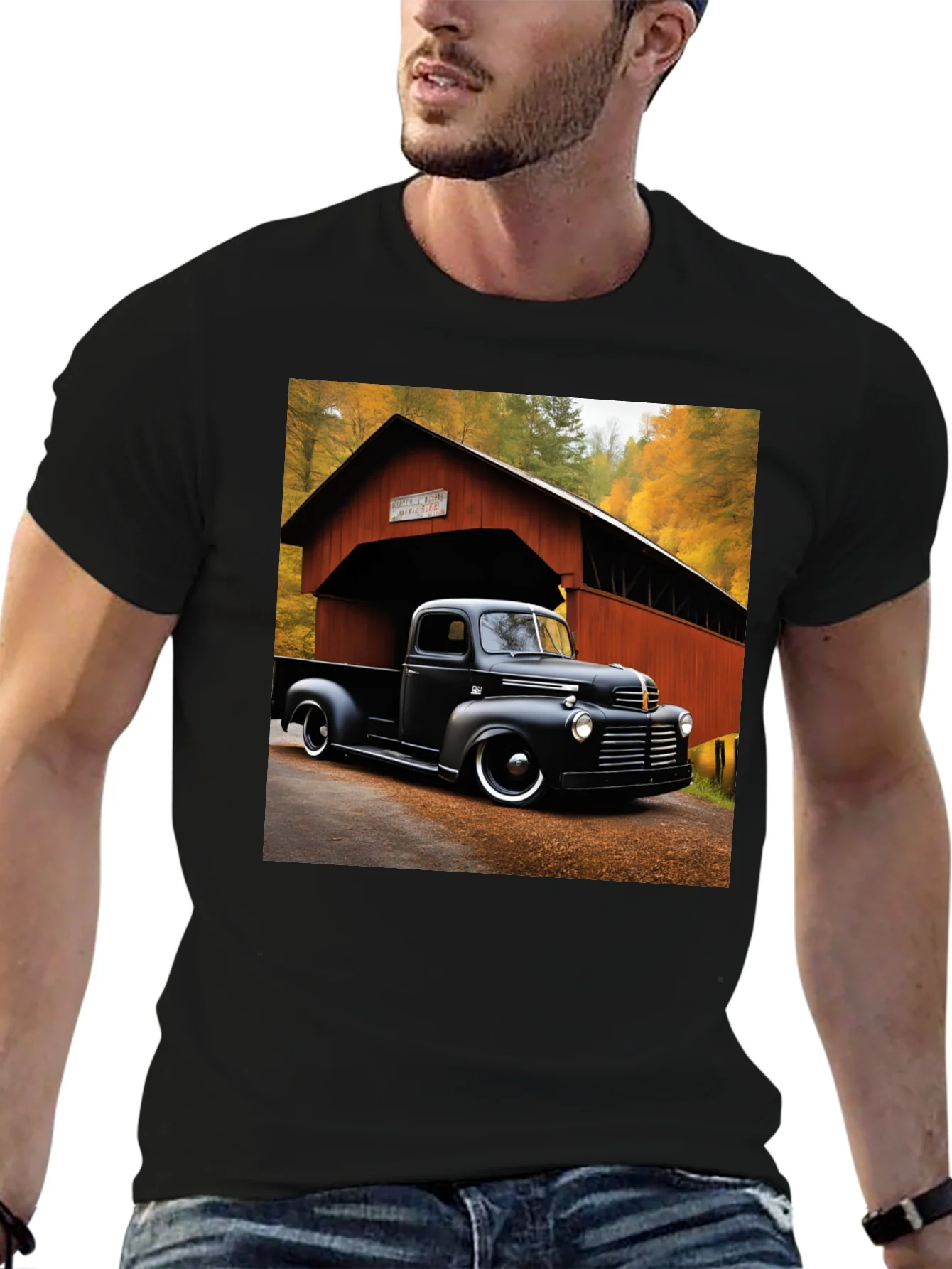 Rebbecca Classic Truck T-Shirt - Covered Bridge Backdrop