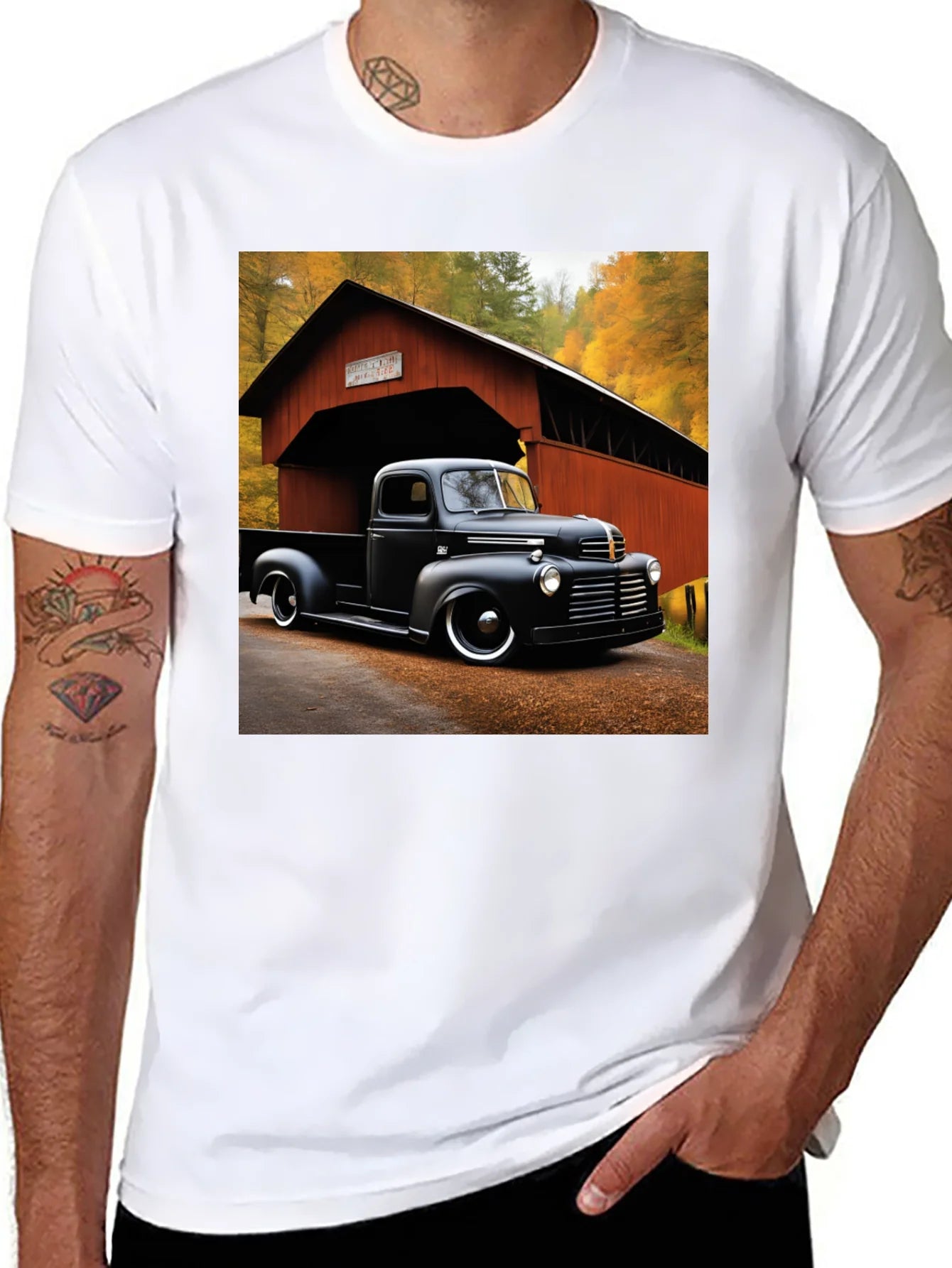 Rebbecca Classic Truck T-Shirt - Covered Bridge Backdrop