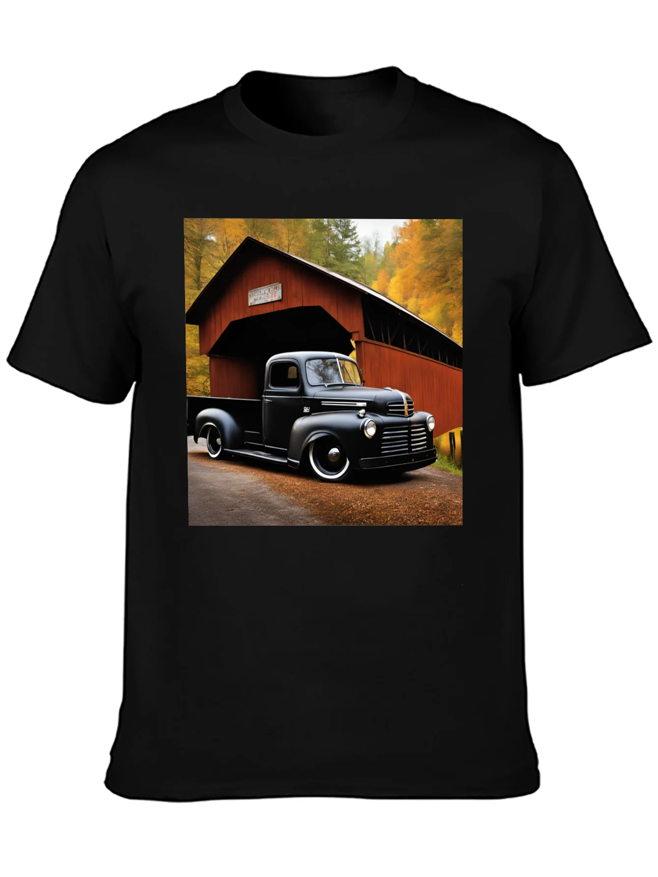 Rebbecca Classic Truck T-Shirt - Covered Bridge Backdrop