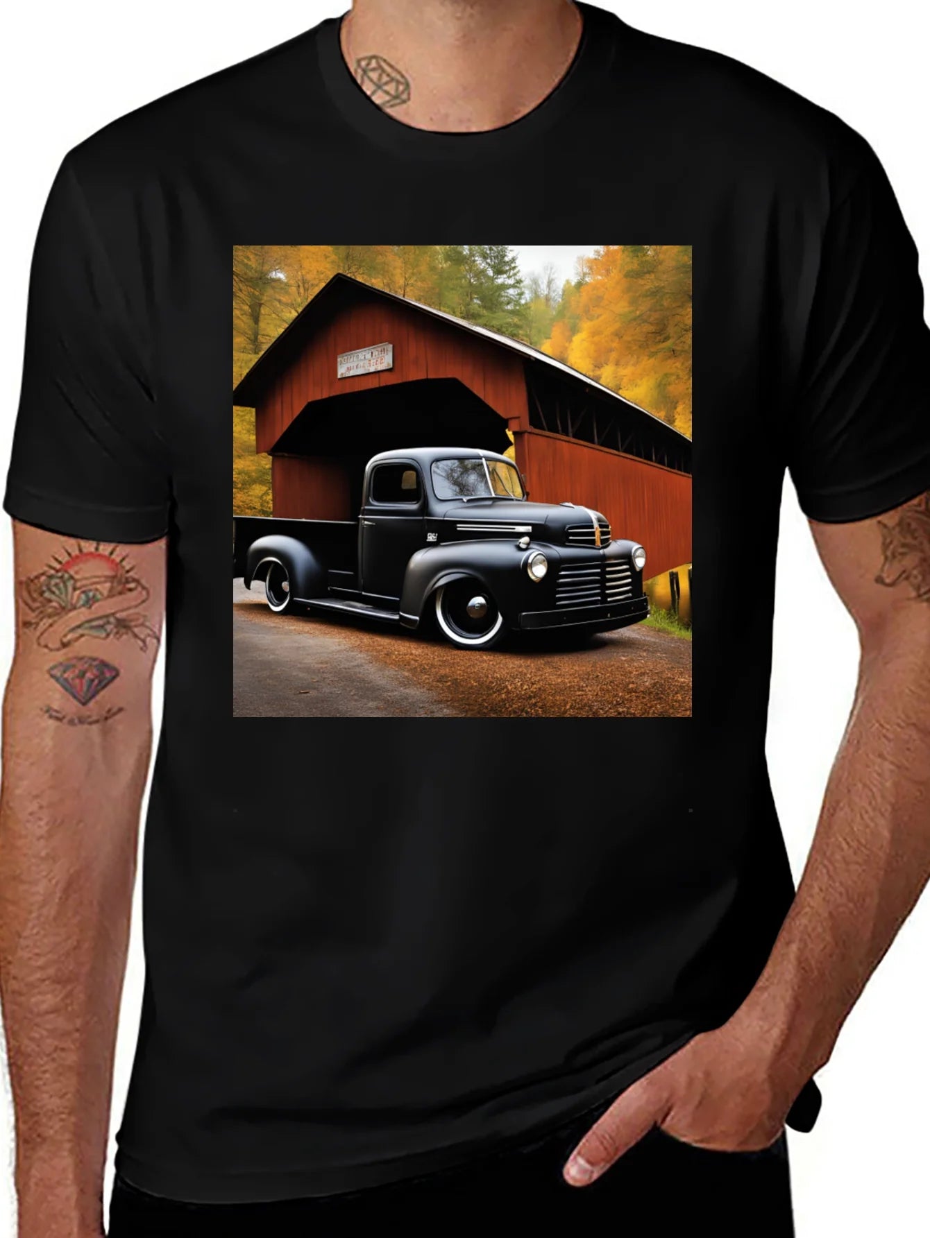 Rebbecca Classic Truck T-Shirt - Covered Bridge Backdrop