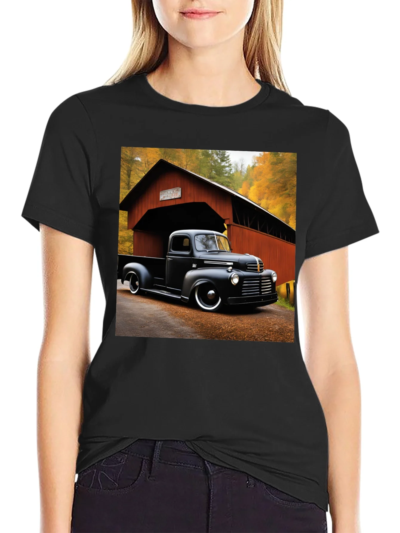 Rebbecca Classic Truck T-Shirt - Covered Bridge Backdrop