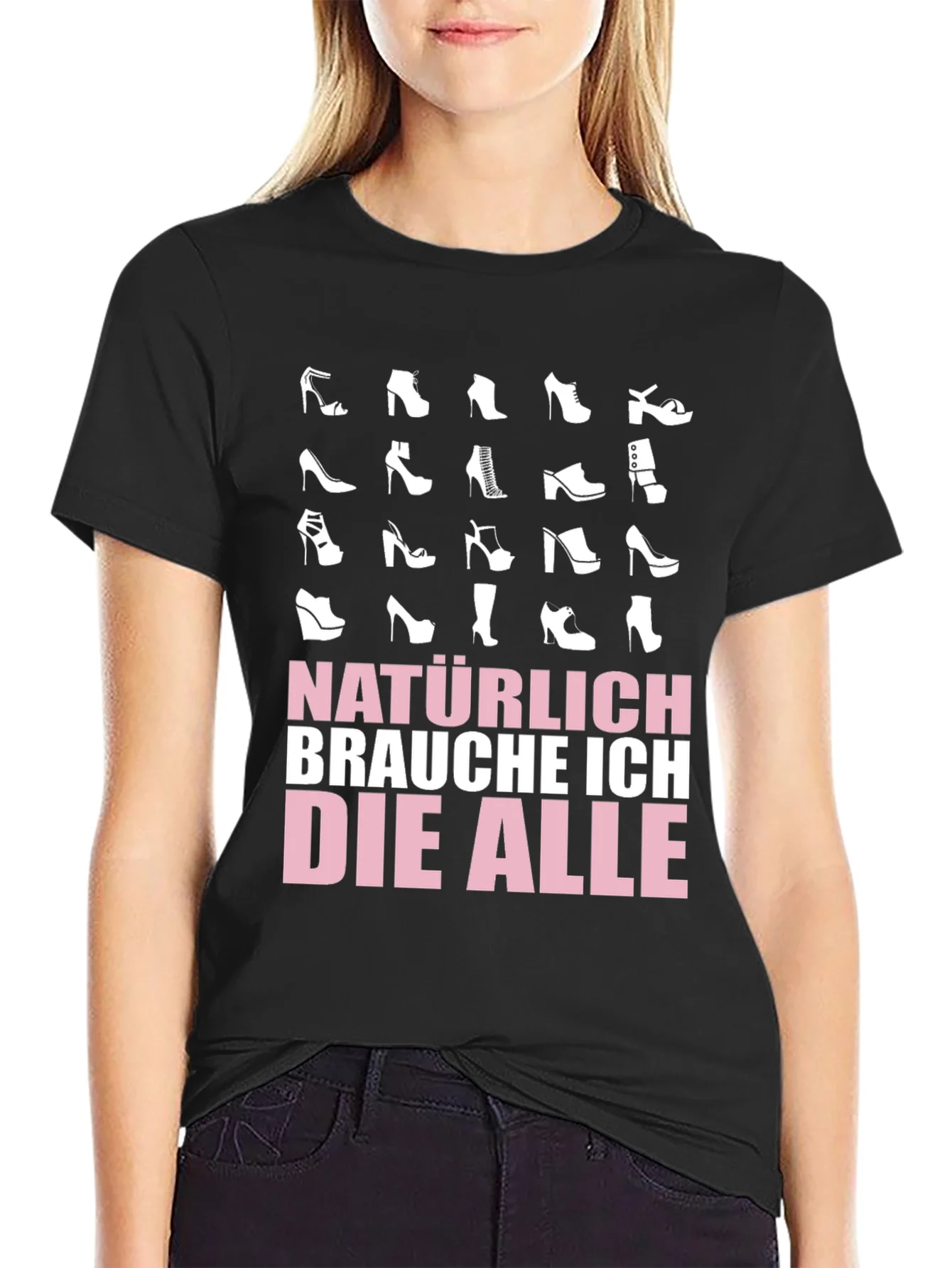 Camiseta Negra Gr¨¢fica de Zapatos de Tac¨®n