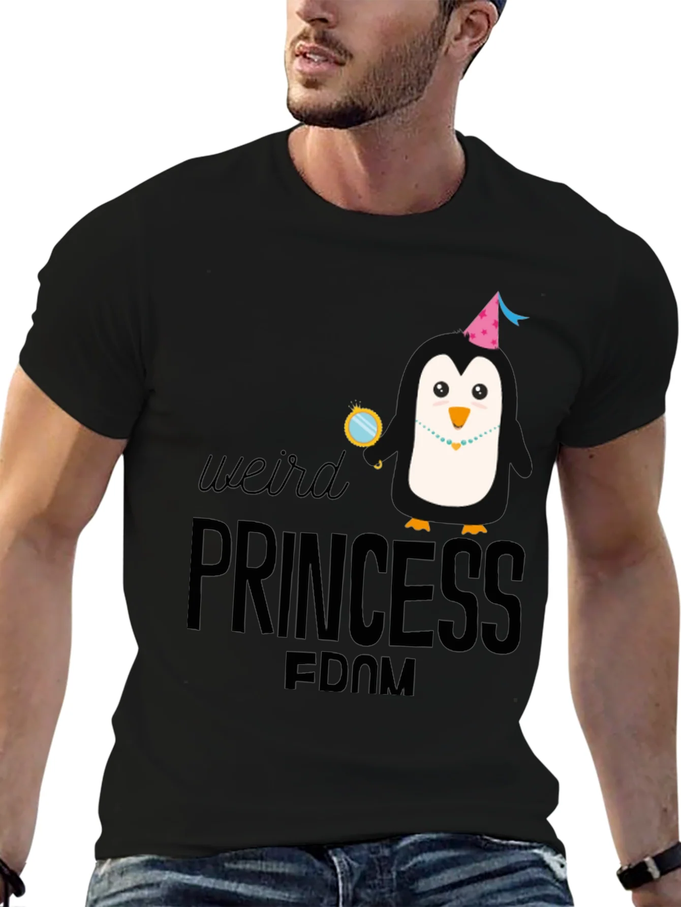 Camiseta Negra con Dise?o de Ping¨¹ino Princesa