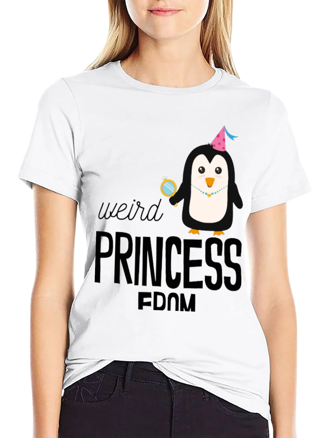 Camiseta Negra con Dise?o de Ping¨¹ino Princesa