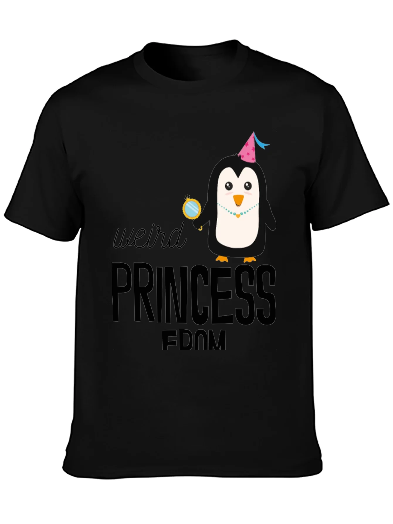 Camiseta Negra con Dise?o de Ping¨¹ino Princesa