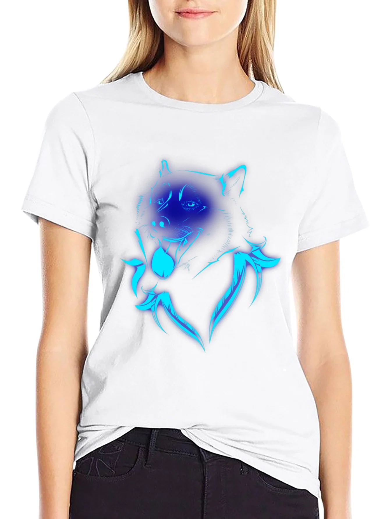 Rebbecca Neon Wolf Graphic Print Black T-Shirt