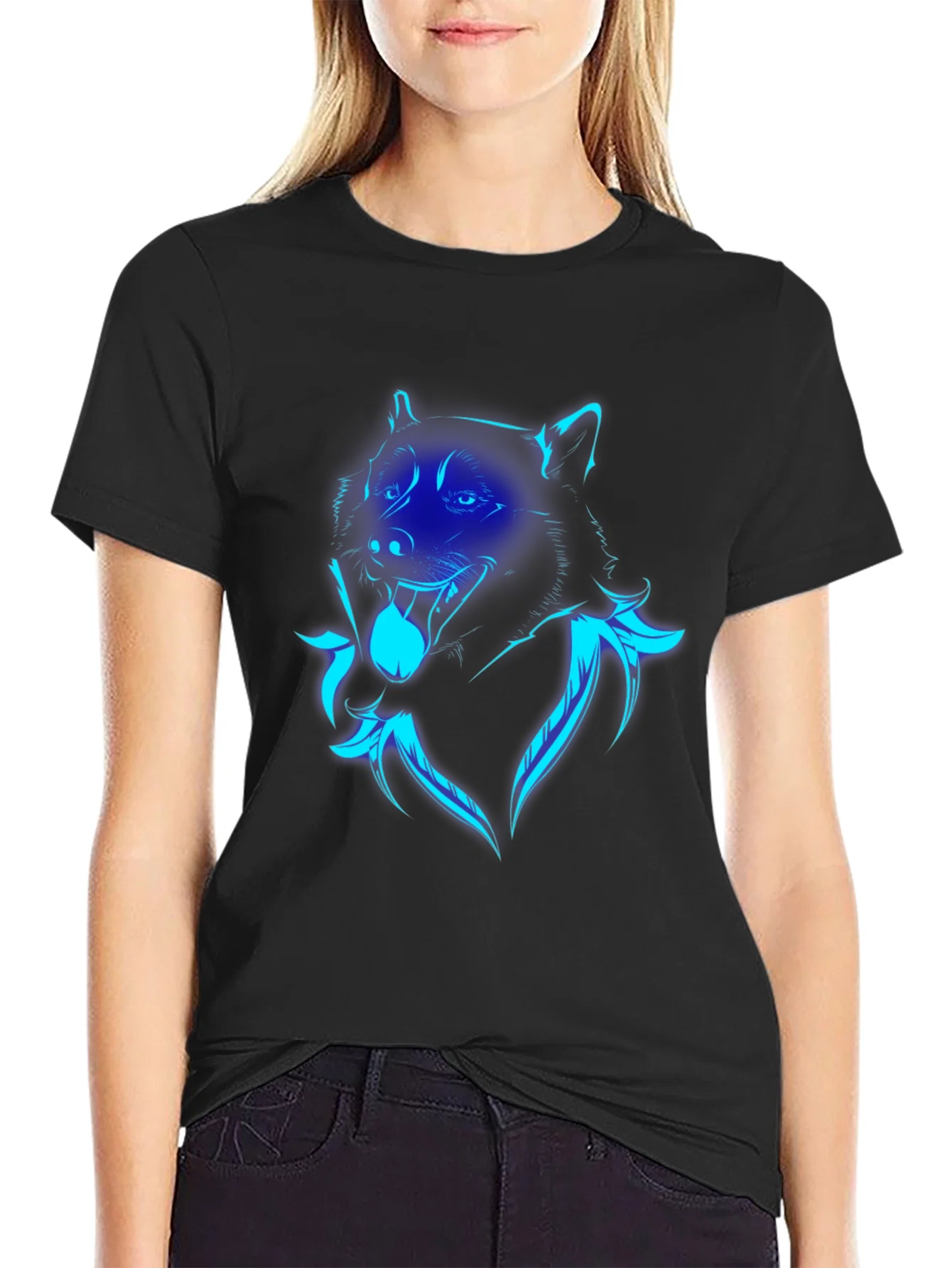 Rebbecca Neon Wolf Graphic Print Black T-Shirt