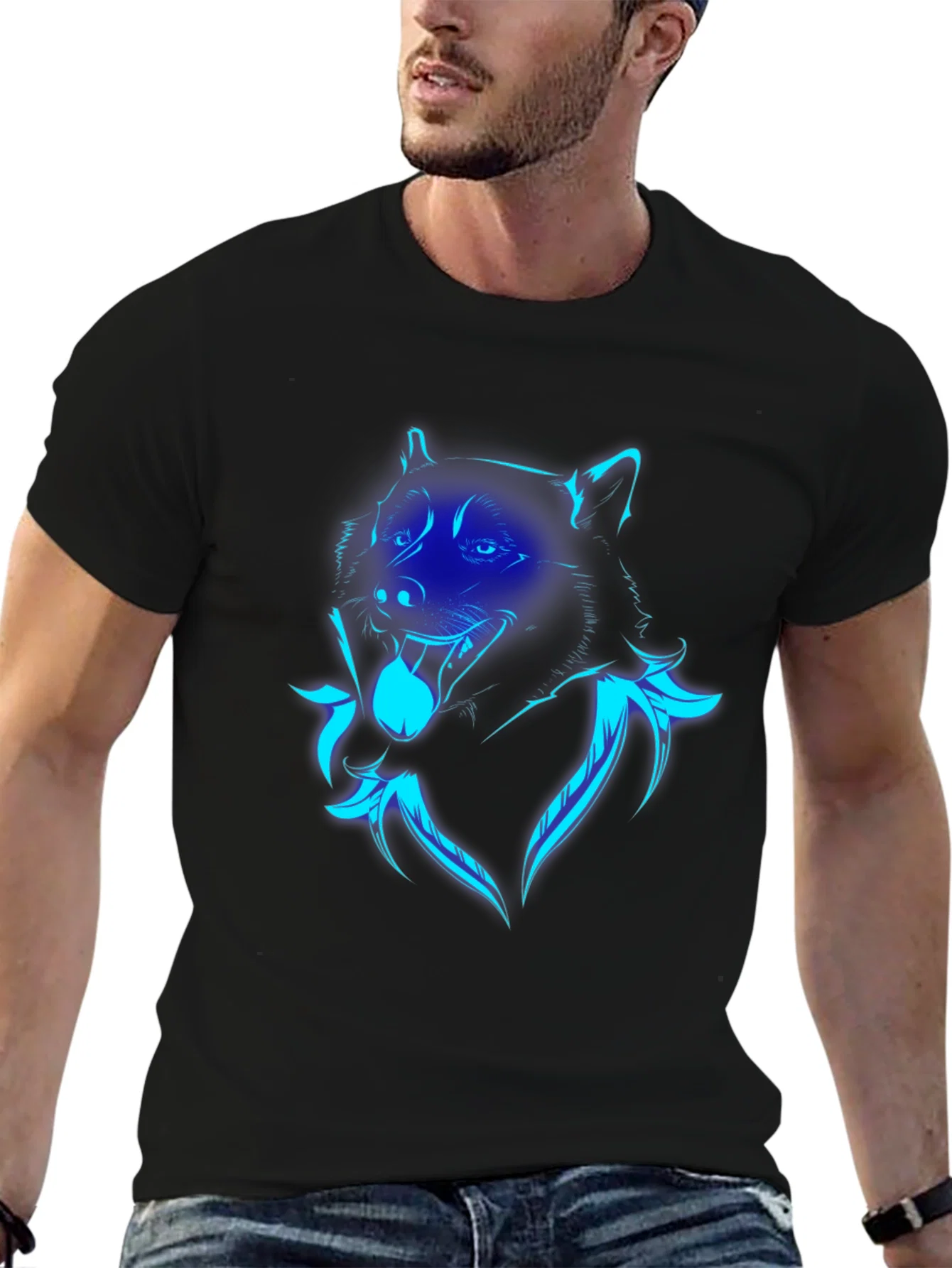 Rebbecca Neon Wolf Graphic Print Black T-Shirt