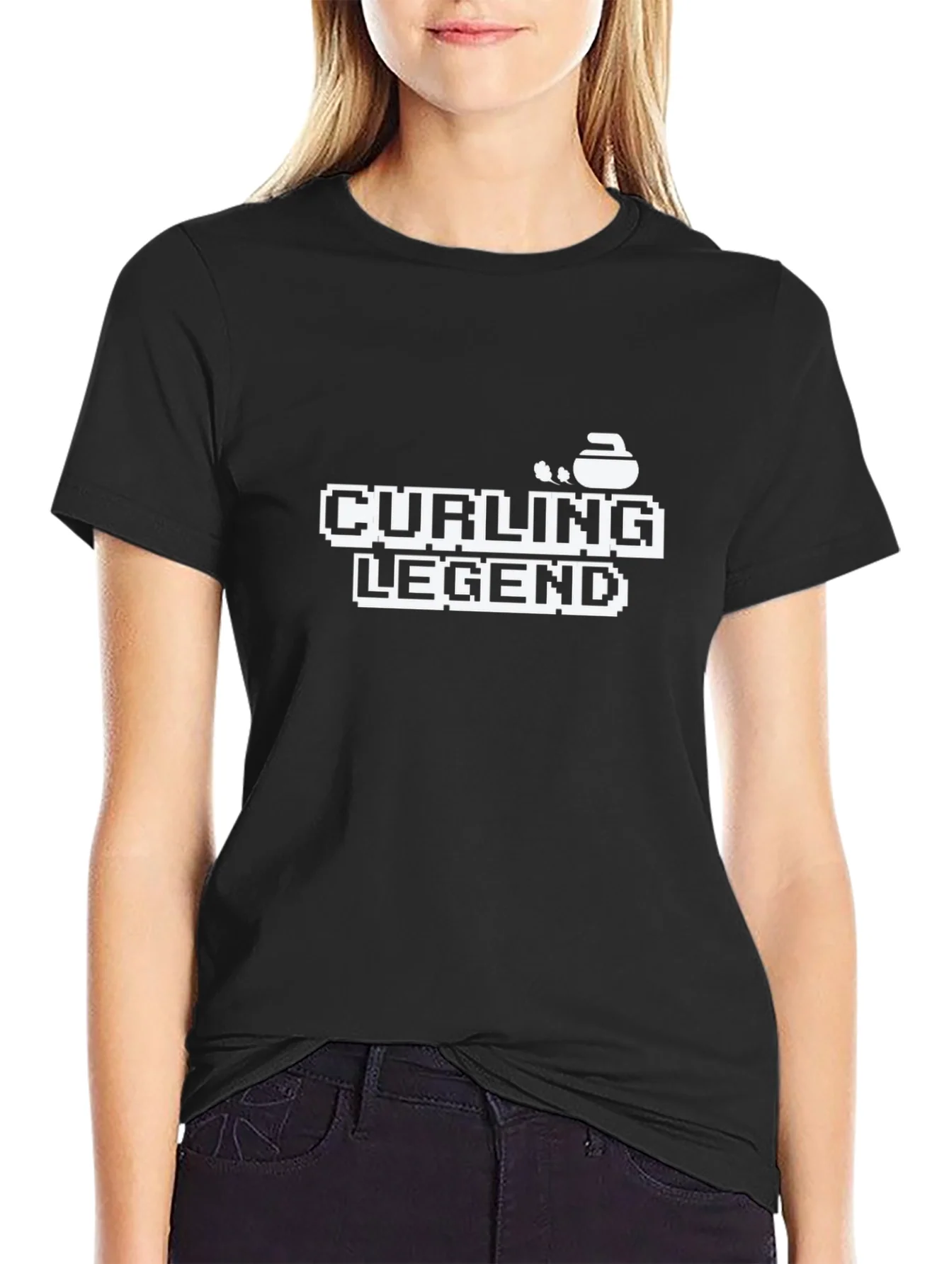 Camiseta Negra Curling Legend - Estilo Retro
