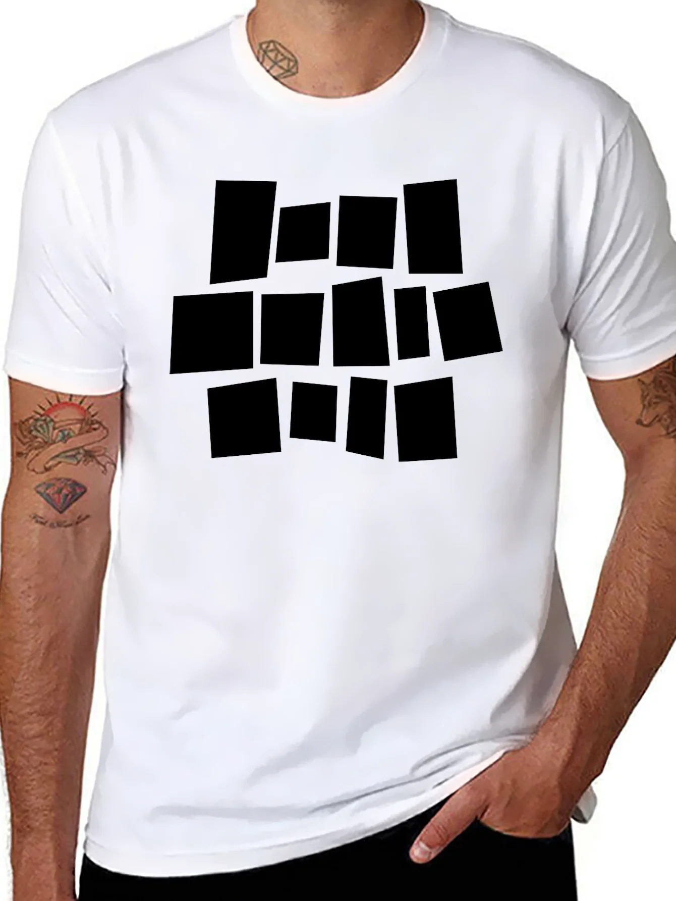 Rebbecca Abstract Geometric Block Print Black T-Shirt