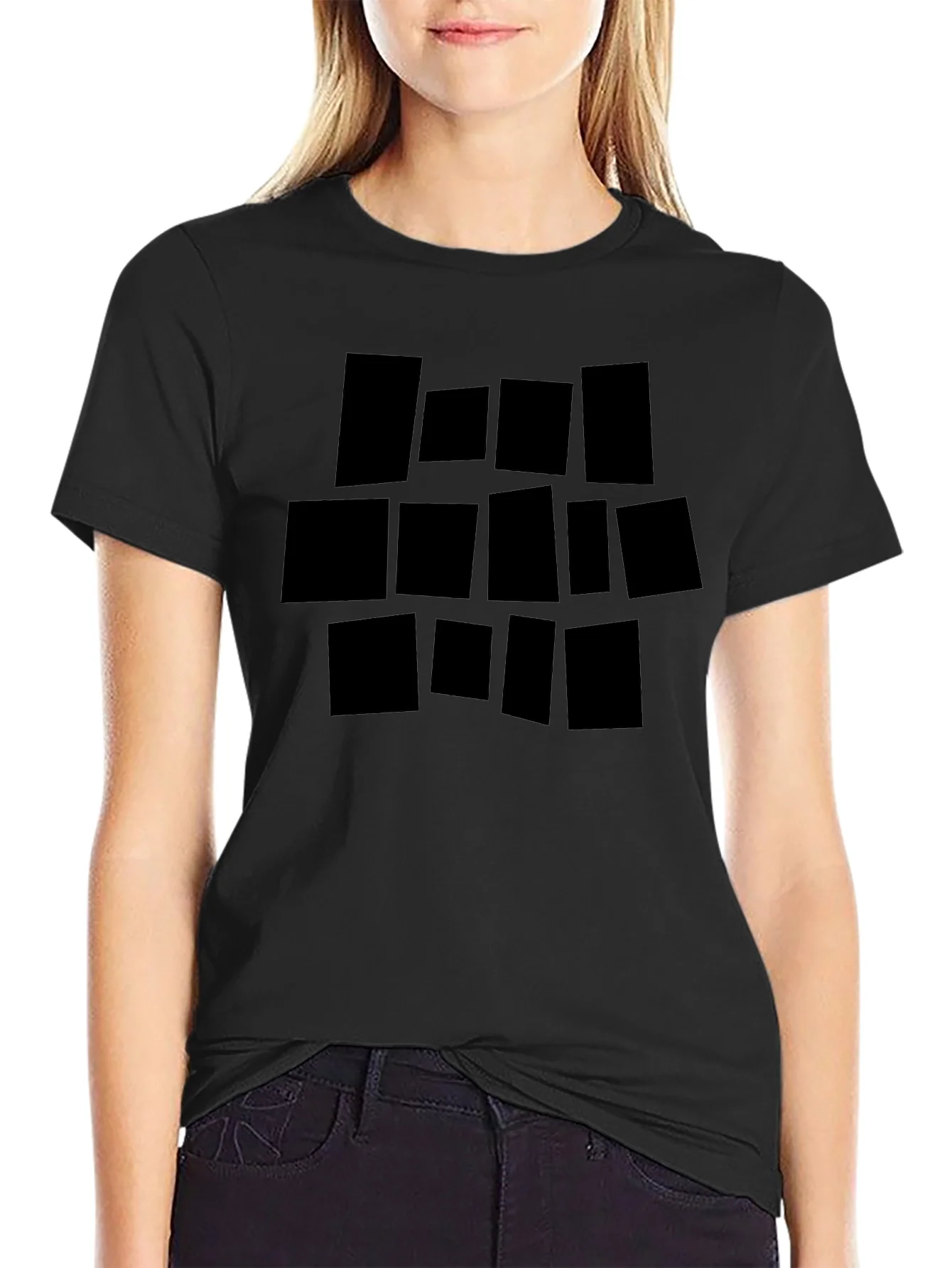 Rebbecca Abstract Geometric Block Print Black T-Shirt