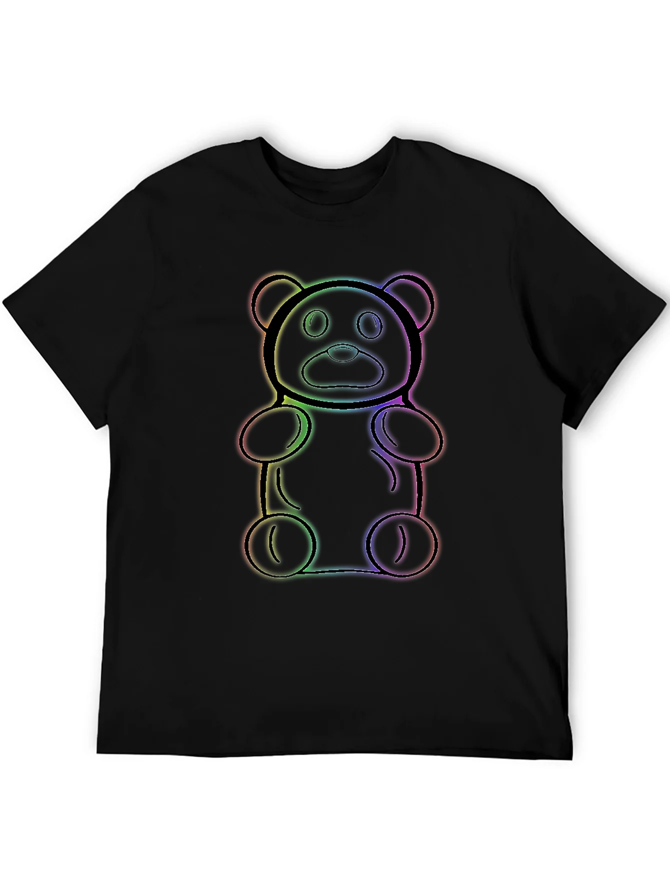 Camiseta Negra con Dise?o de Oso de Gominola Arco¨ªris