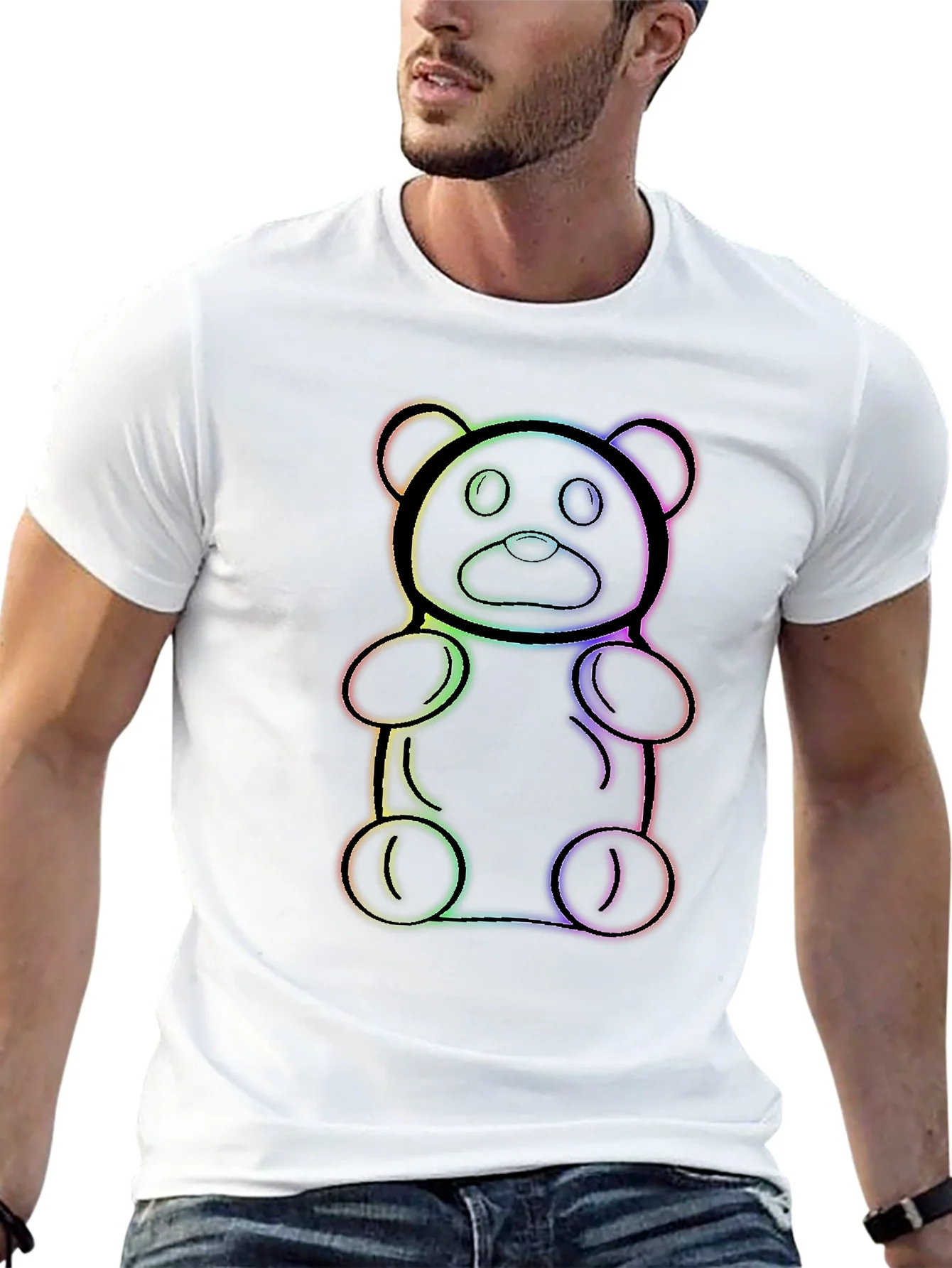 Camiseta Negra con Dise?o de Oso de Gominola Arco¨ªris