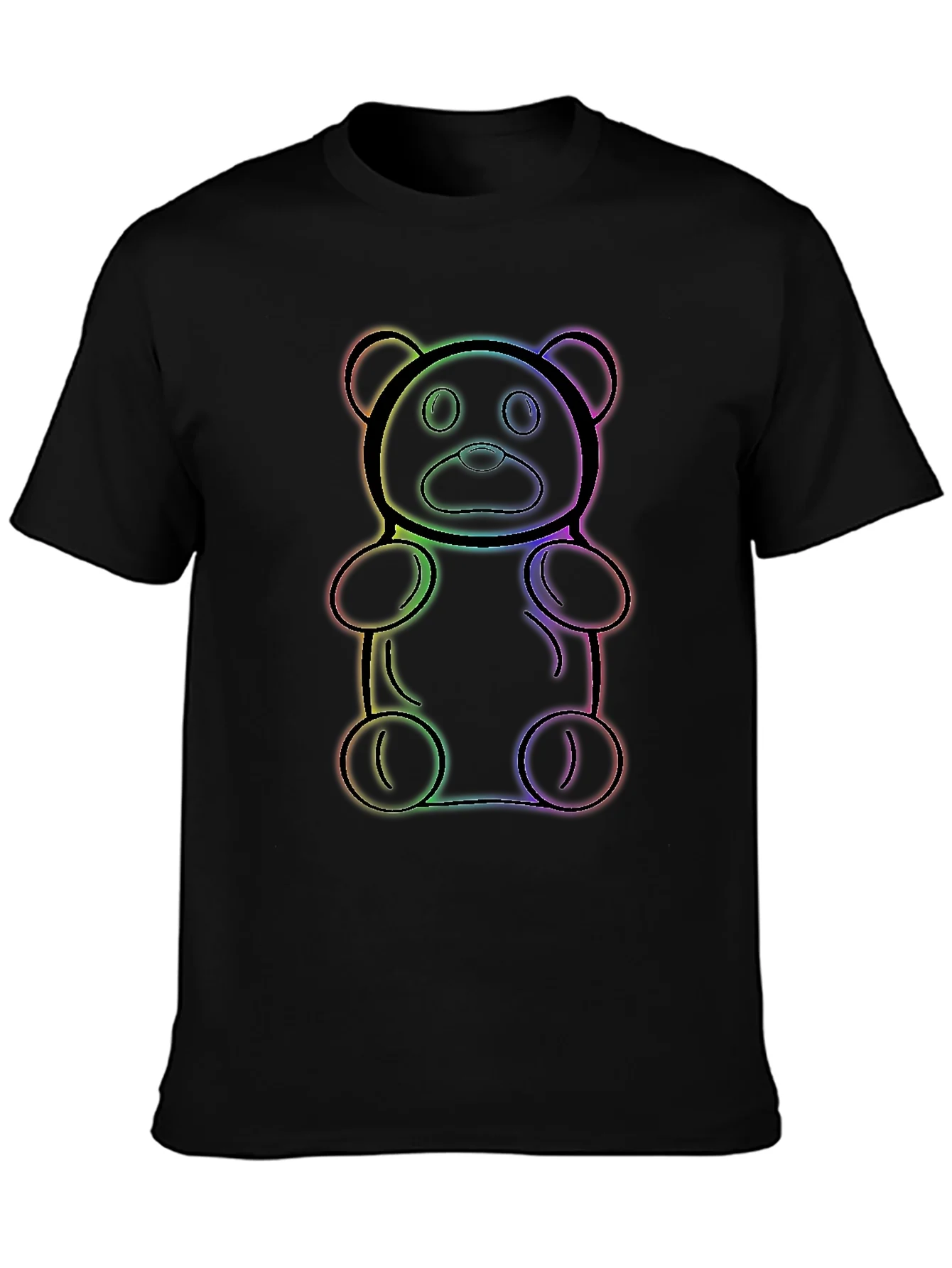 Camiseta Negra con Dise?o de Oso de Gominola Arco¨ªris