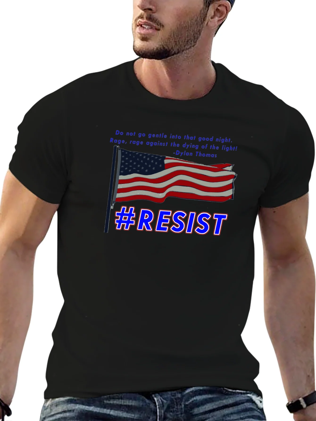 Camiseta Negra #Resist con Bandera Americana