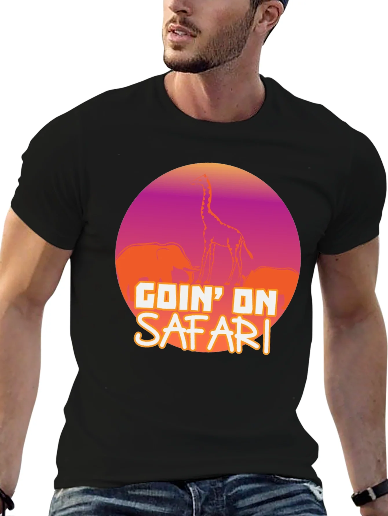 Camiseta Negra Safari Girafa Elefante