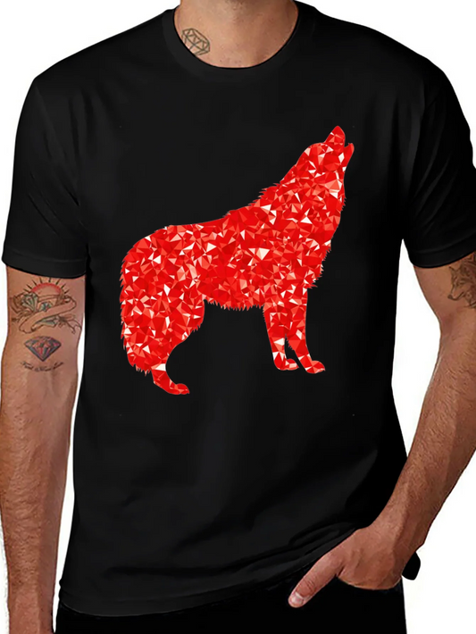 Camiseta Negra con Lobo Rojo Abstracto