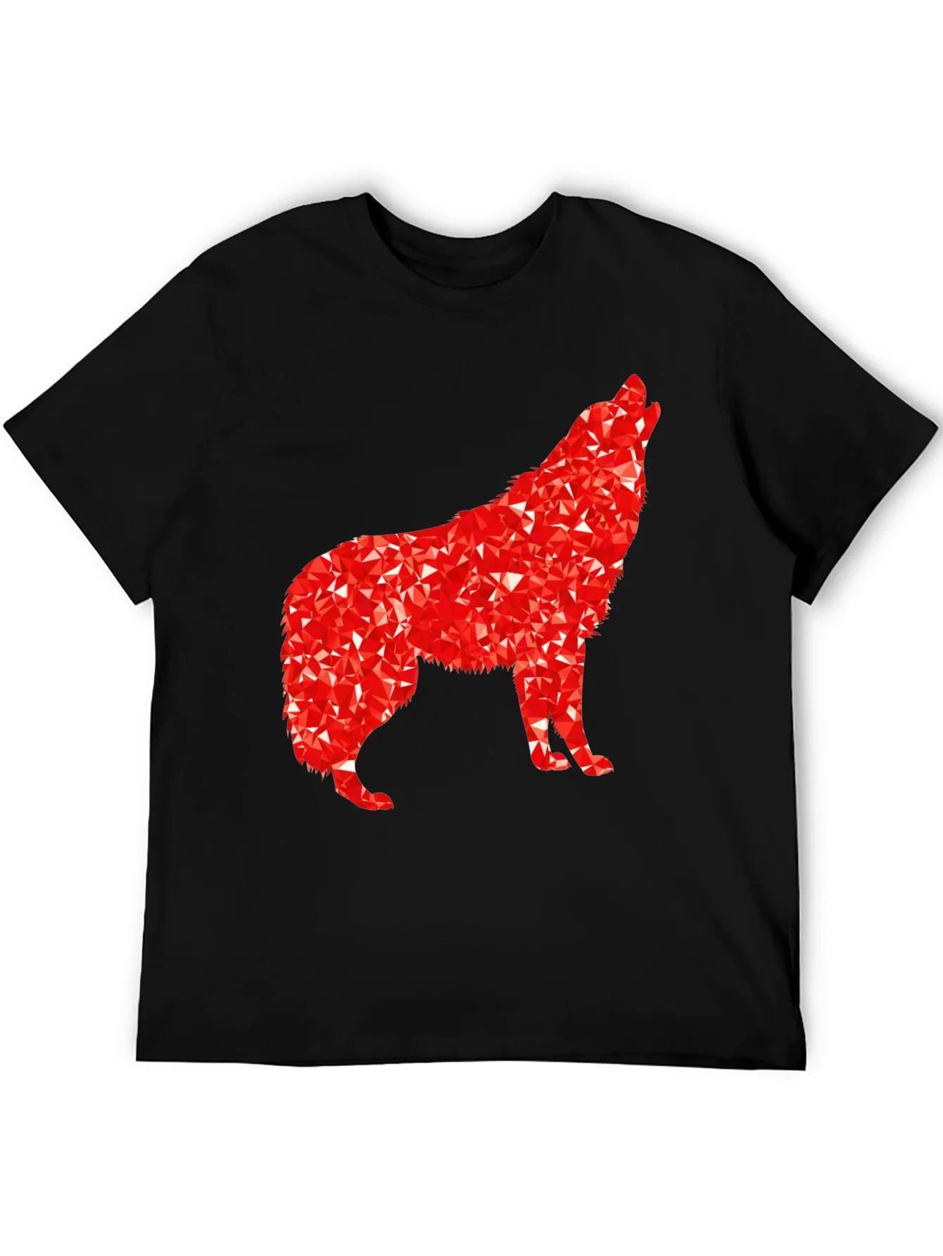 Camiseta Negra con Lobo Rojo Abstracto