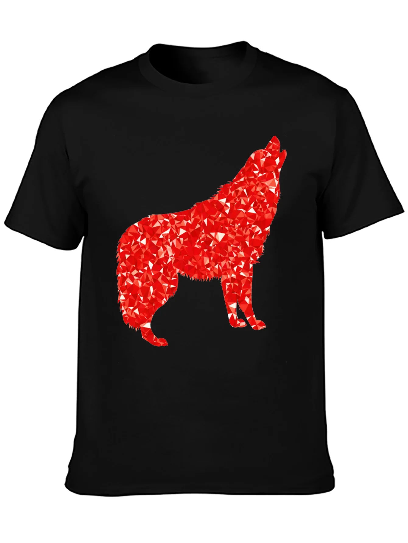 Camiseta Negra con Lobo Rojo Abstracto