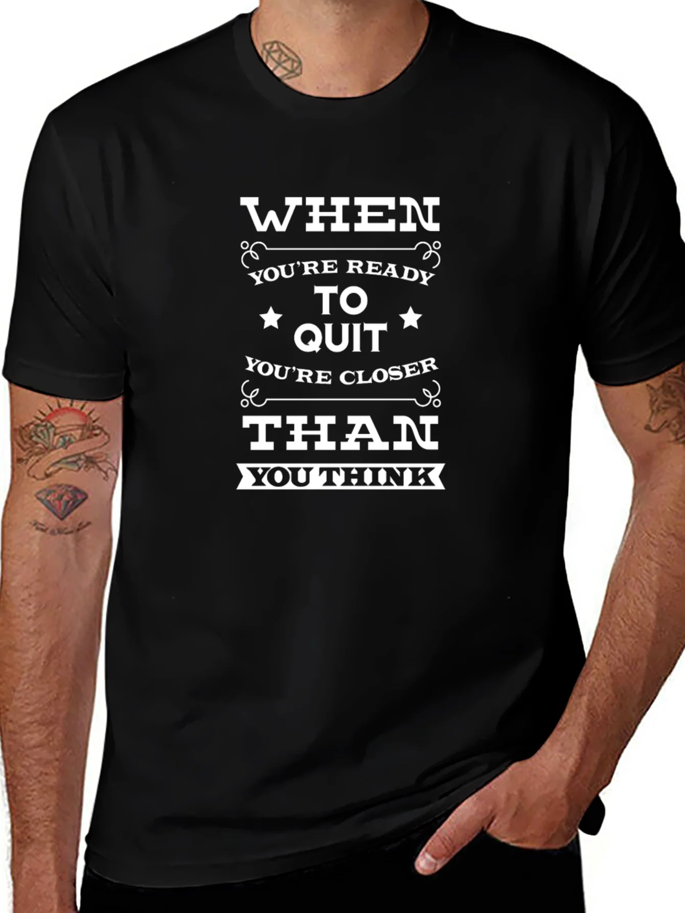 Rebbecca Motivational T-Shirt: Dont Quit! Black Crew Neck Tee