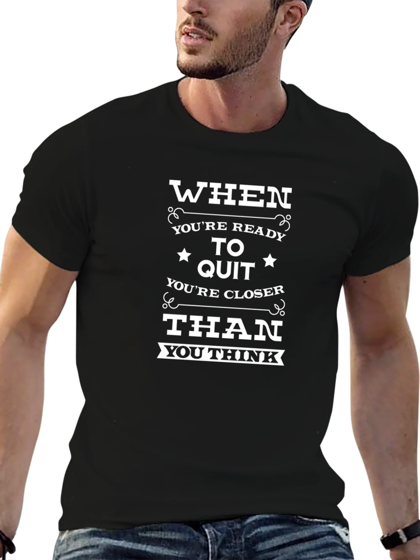 Rebbecca Motivational T-Shirt: Dont Quit! Black Crew Neck Tee