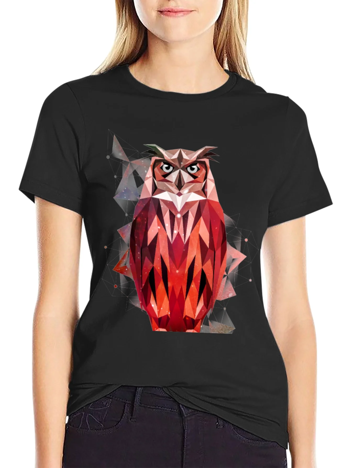 Rebbecca Geometric Owl Graphic T-Shirt - Mens Black Tee