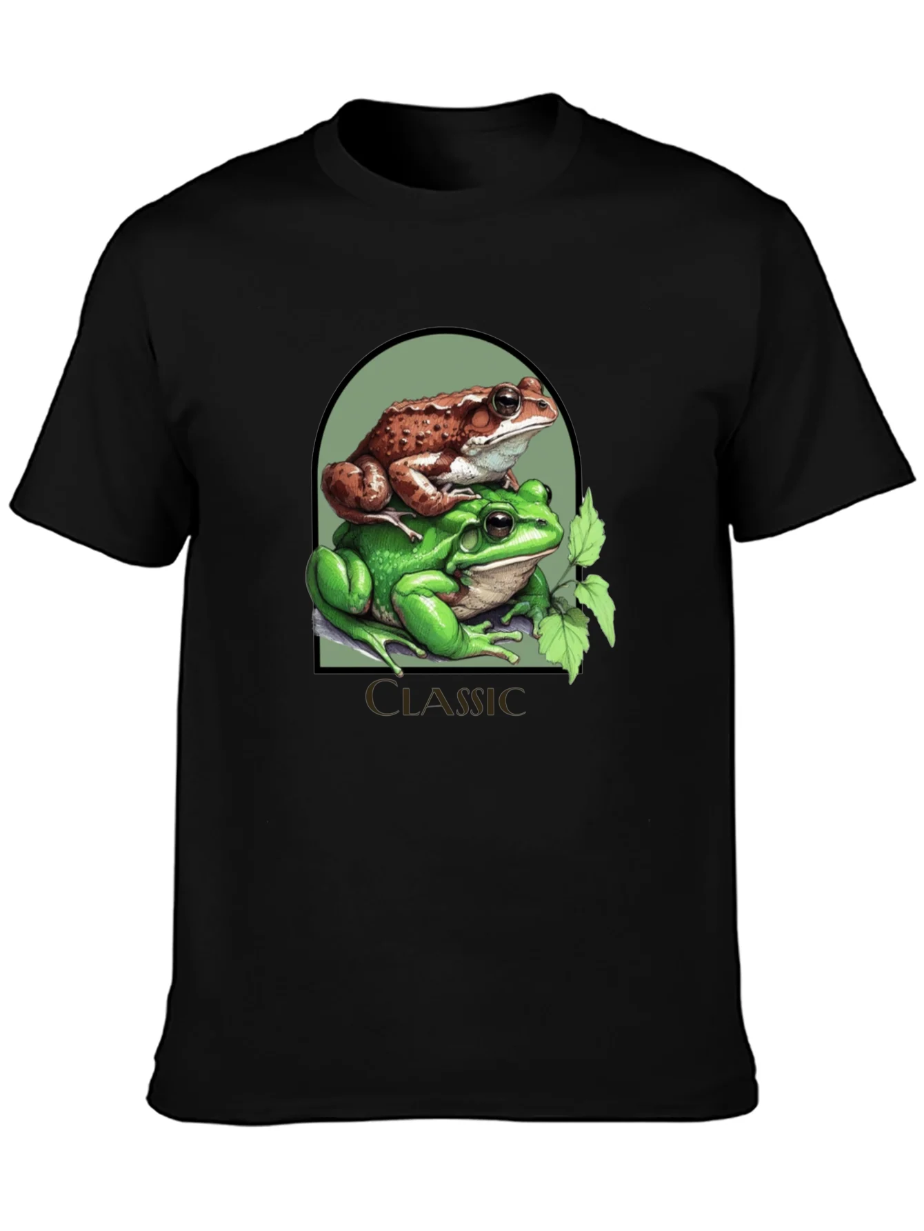 Camiseta Negra Cl¨¢sica con Dise?o de Ranas