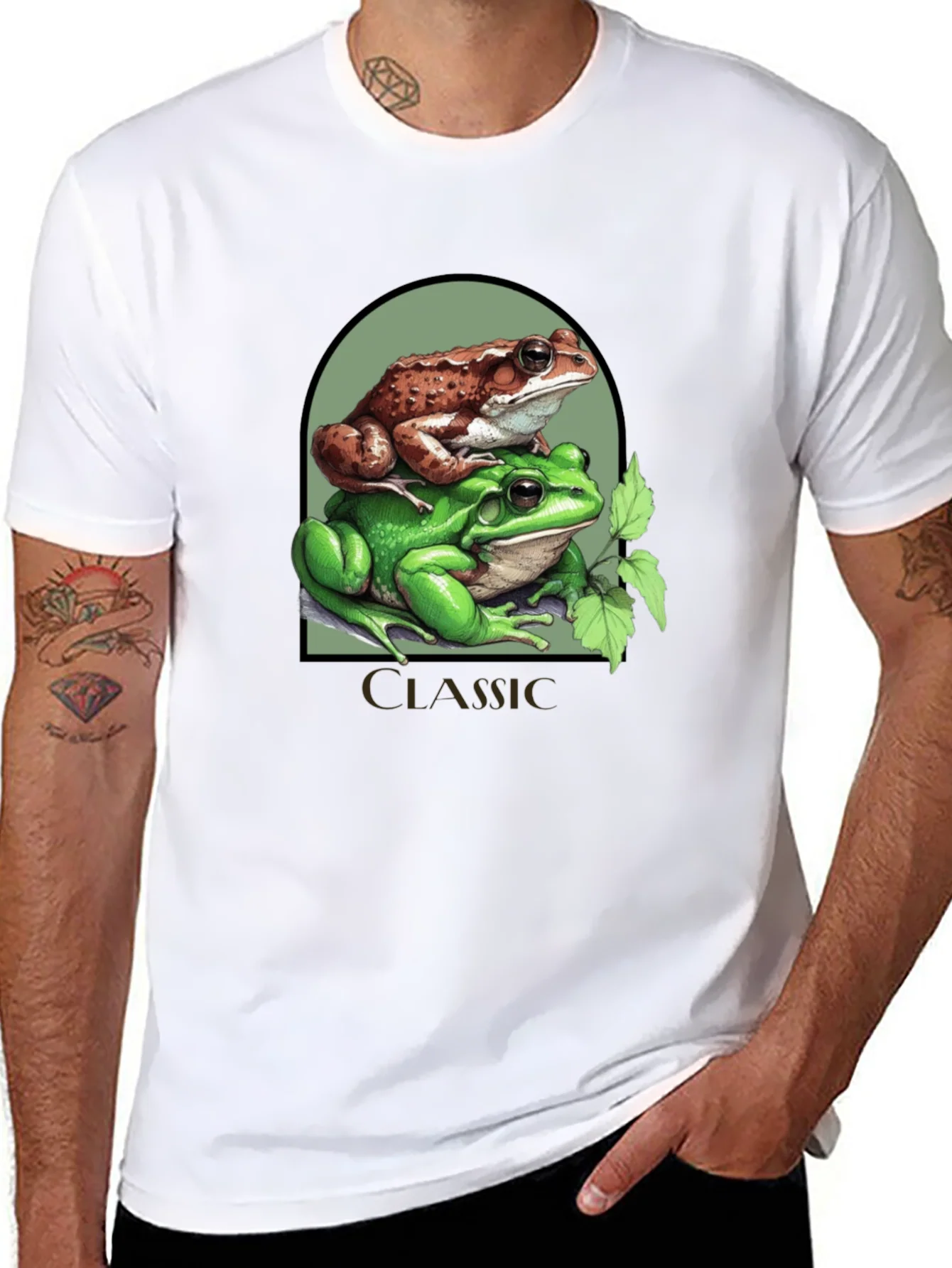 Camiseta Negra Cl¨¢sica con Dise?o de Ranas