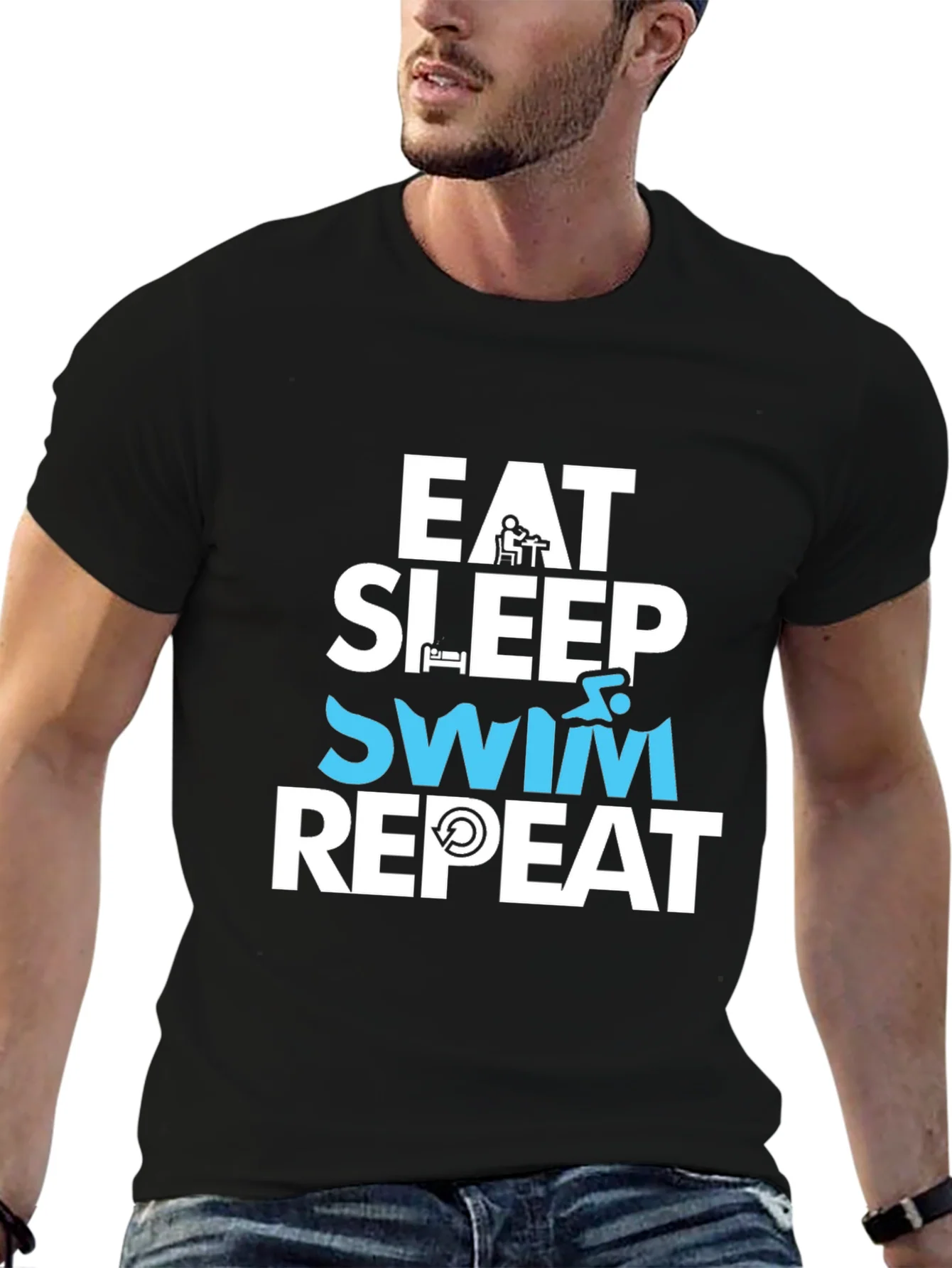 Camiseta Hombre Negra - Eat Sleep Swim Repeat