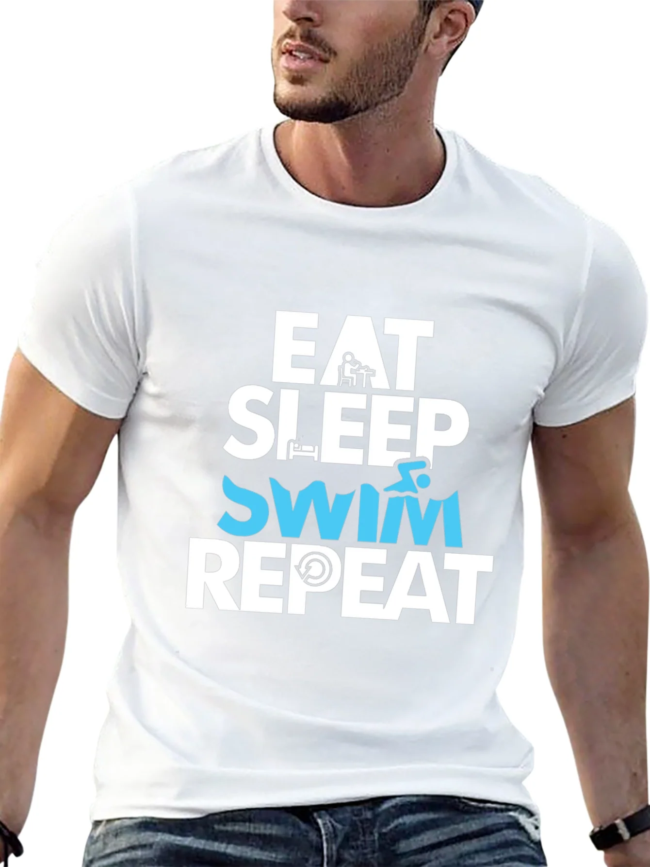 Camiseta Hombre Negra - Eat Sleep Swim Repeat