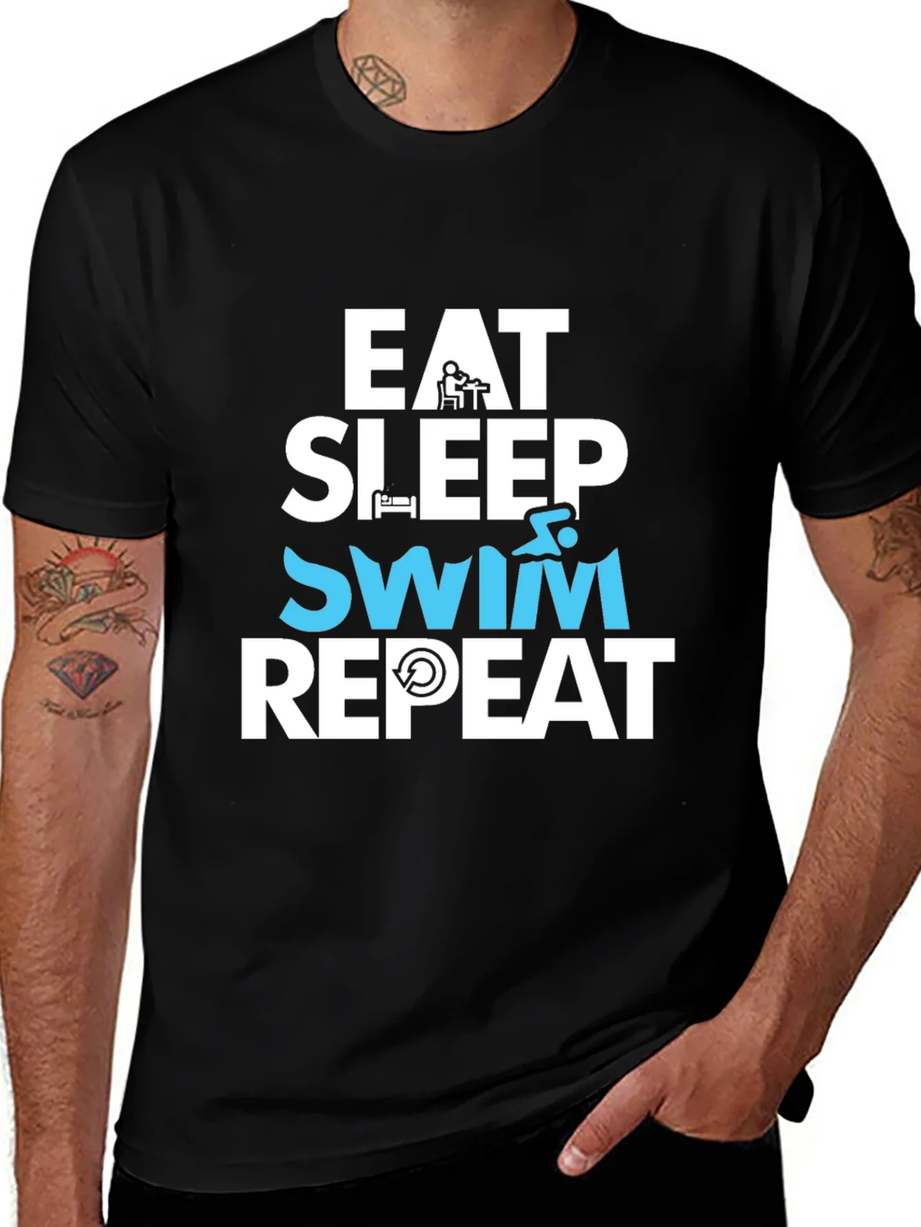 Camiseta Hombre Negra - Eat Sleep Swim Repeat