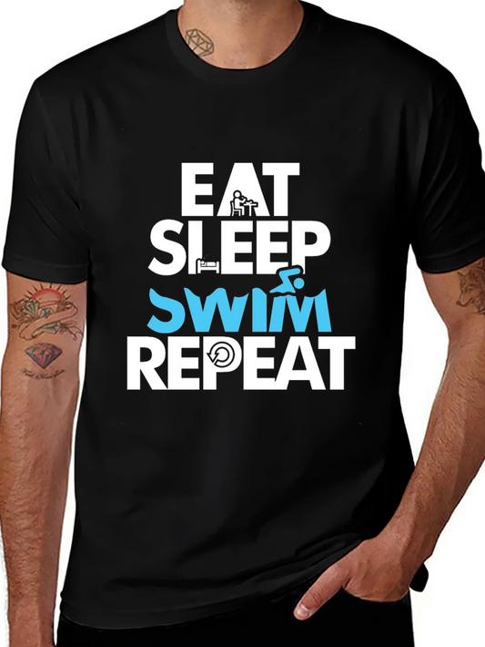 Camiseta Hombre Negra - Eat Sleep Swim Repeat