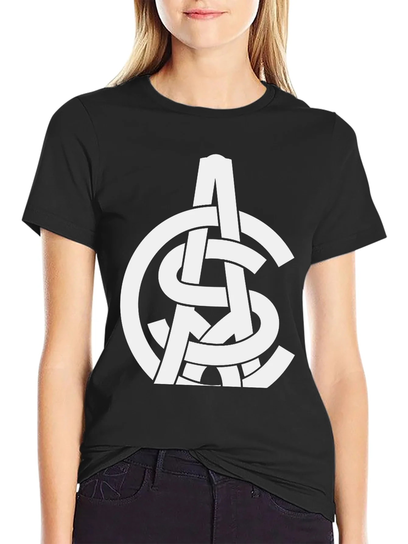 Rebbecca Abstract White Logo Print Black T-Shirt