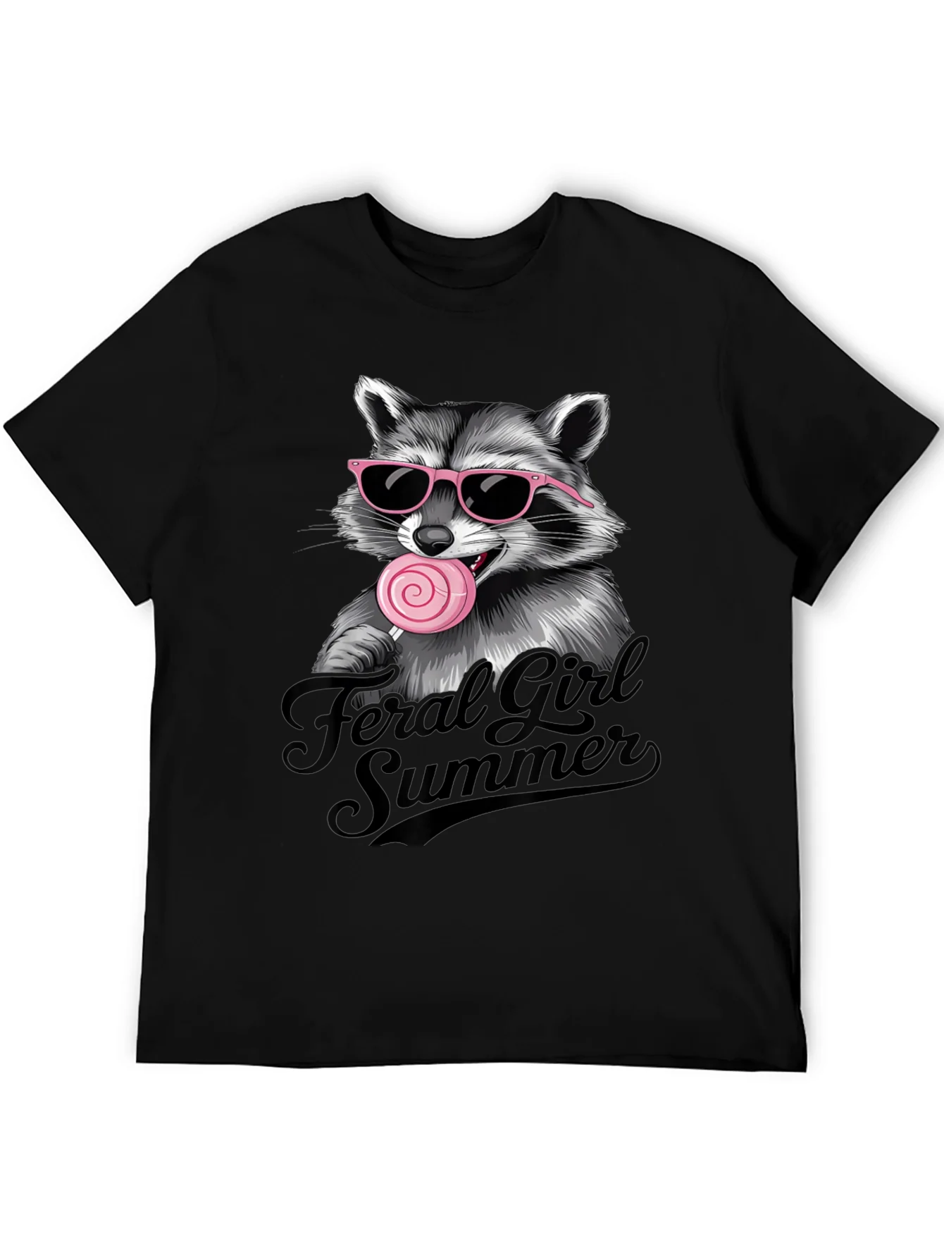 Camiseta Negra Raccoon Feral Girl Summer