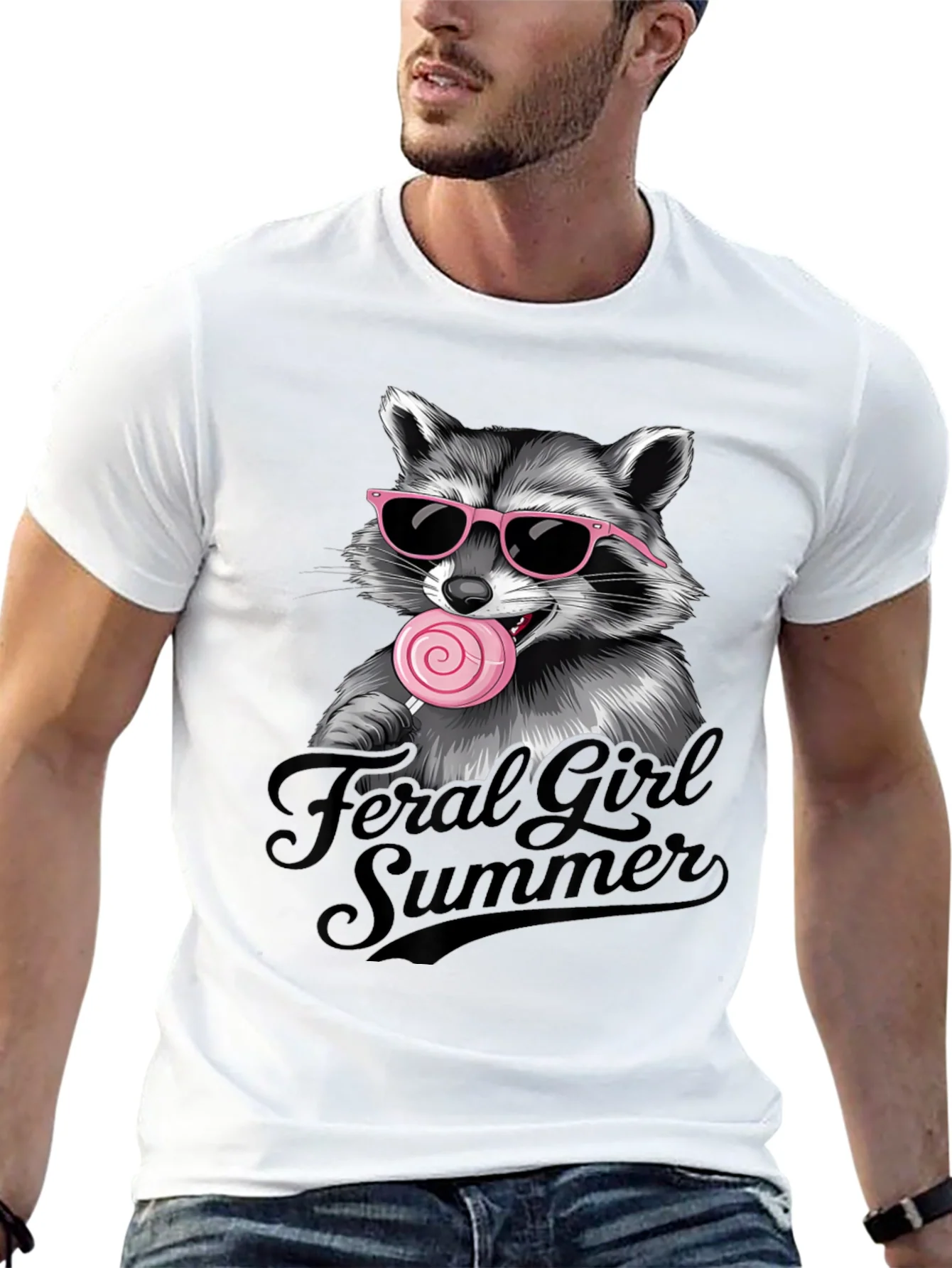 Camiseta Negra Raccoon Feral Girl Summer