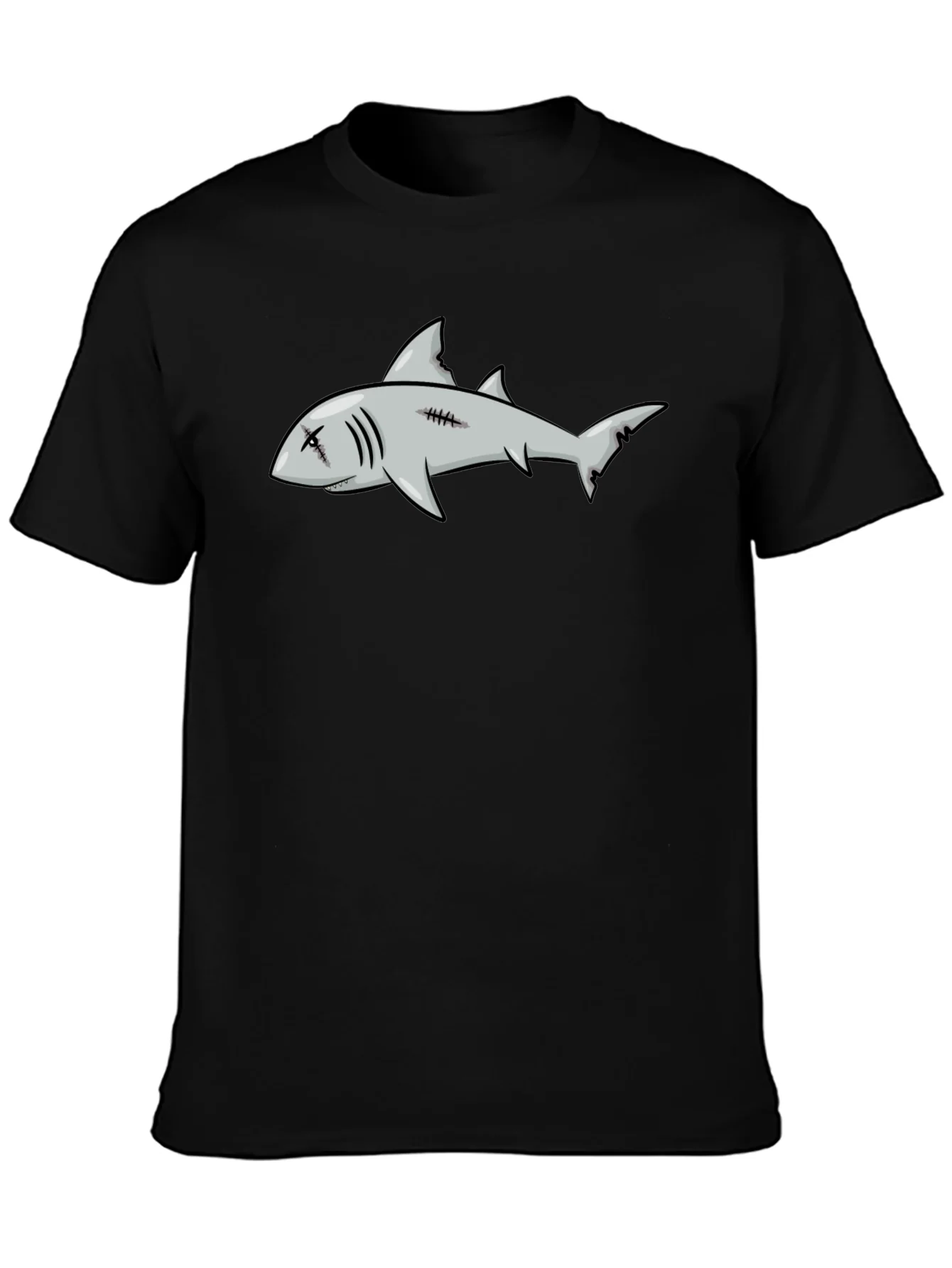 Camiseta Negra con Dise?o de Tibur¨®n de Dibujos Animados