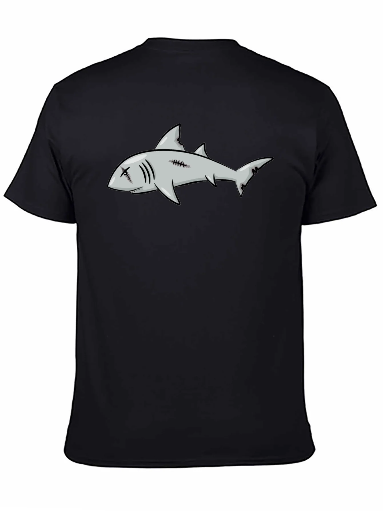 Camiseta Negra con Dise?o de Tibur¨®n de Dibujos Animados
