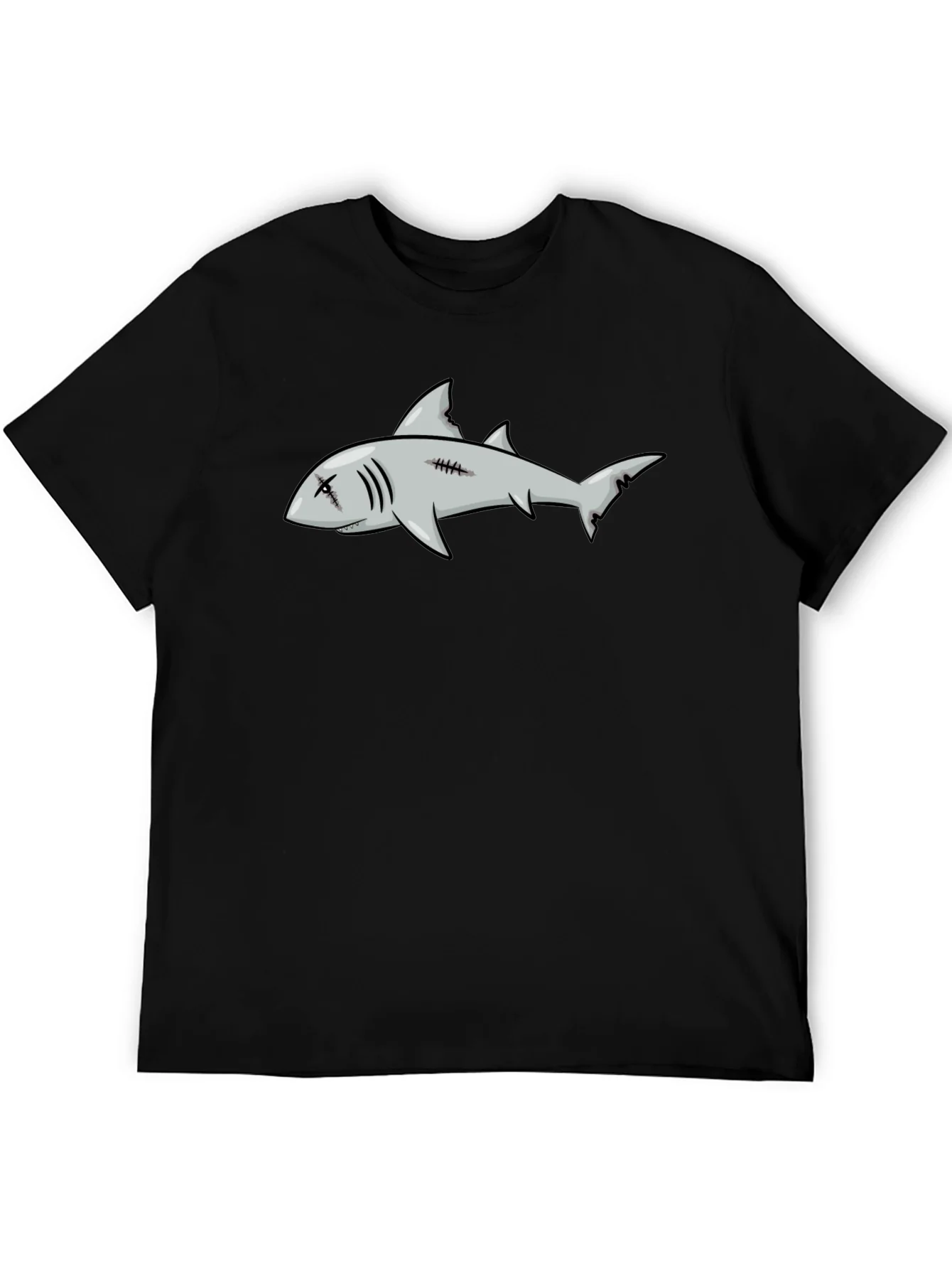 Camiseta Negra con Dise?o de Tibur¨®n de Dibujos Animados