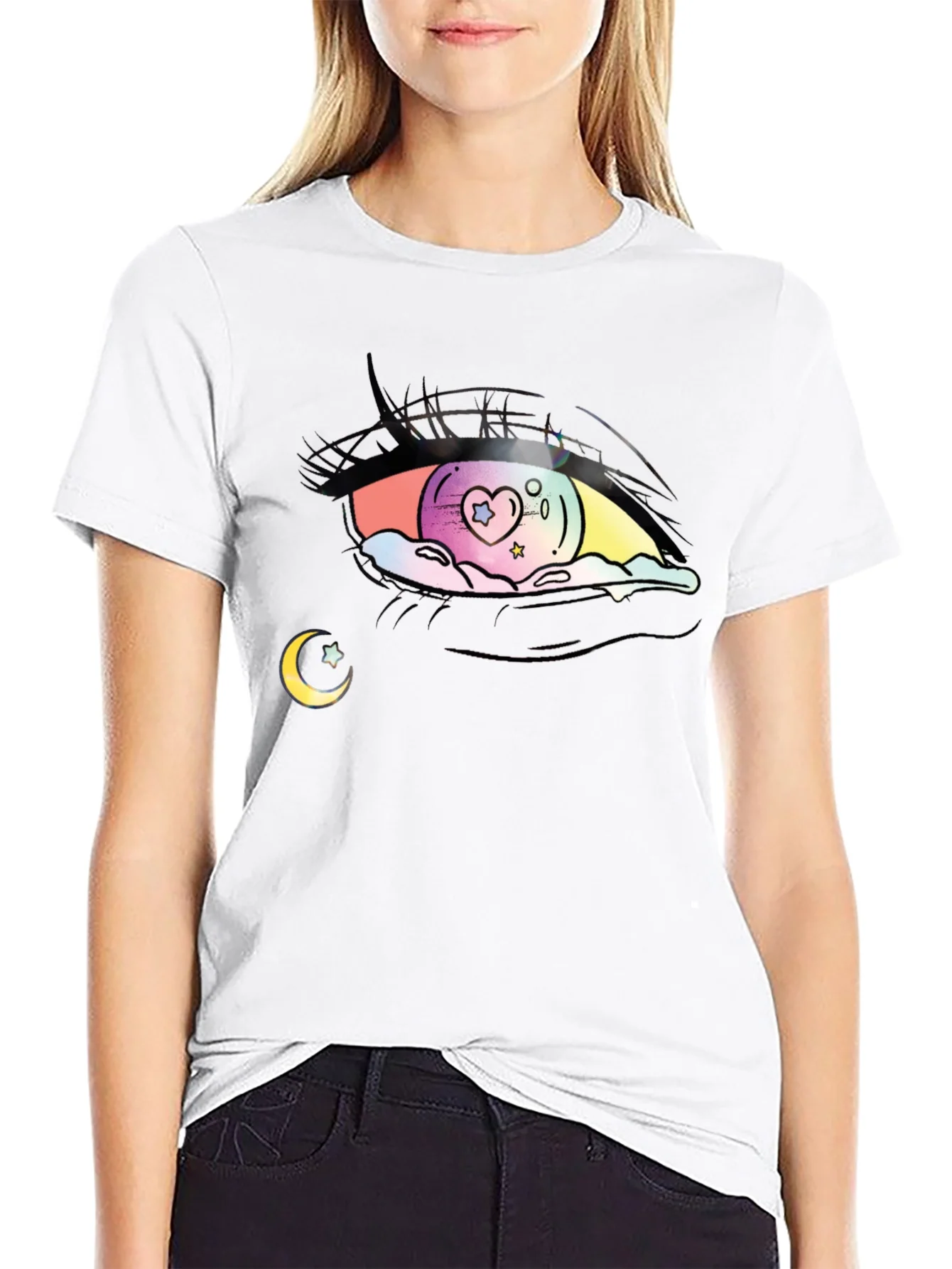 Camiseta Negra con Dise?o de Ojo Anime Estelar
