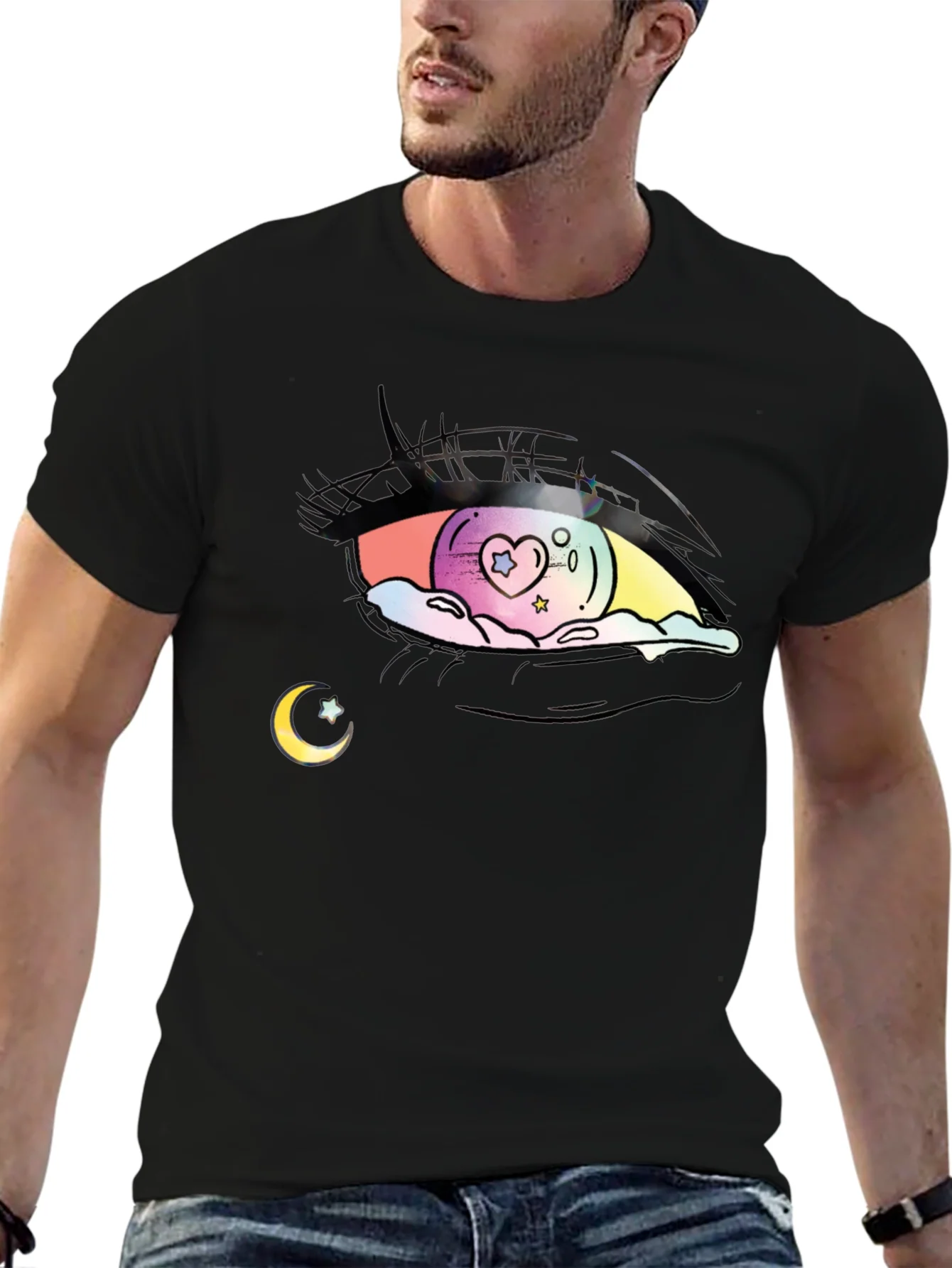 Camiseta Negra con Dise?o de Ojo Anime Estelar