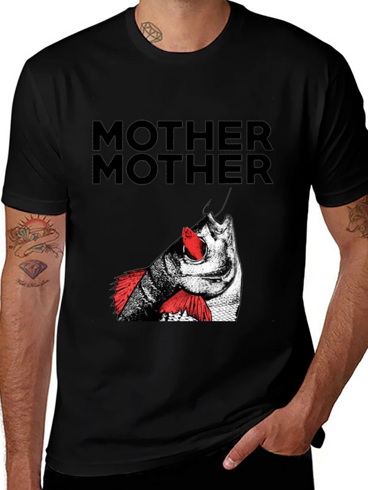 Camiseta Negra Hombre - Dise?o Mother Mother con Pez Rojo